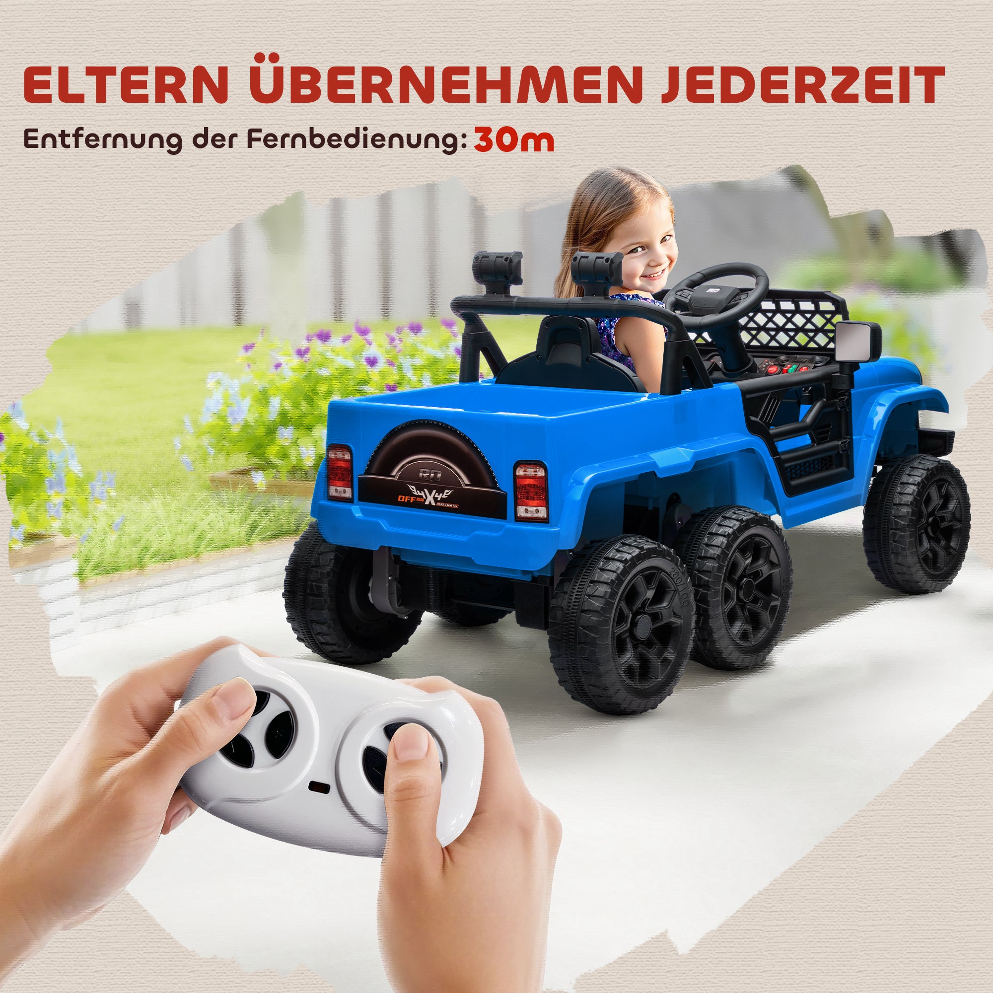AIYAPLAY 12V Elektrisches Kinderauto, mit Anhänger, LED-Lichtern, Musik und Hupe, für Kinder im Alter von 3-8 Jahren, Hellblau