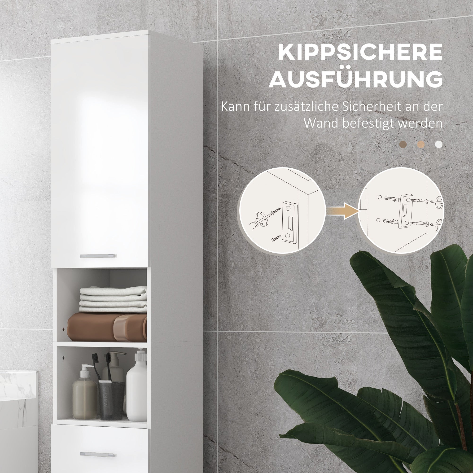 kleankin Badezimmerschrank, Badkommode, mit Regalen und Schublade, verstellbar, Weiß