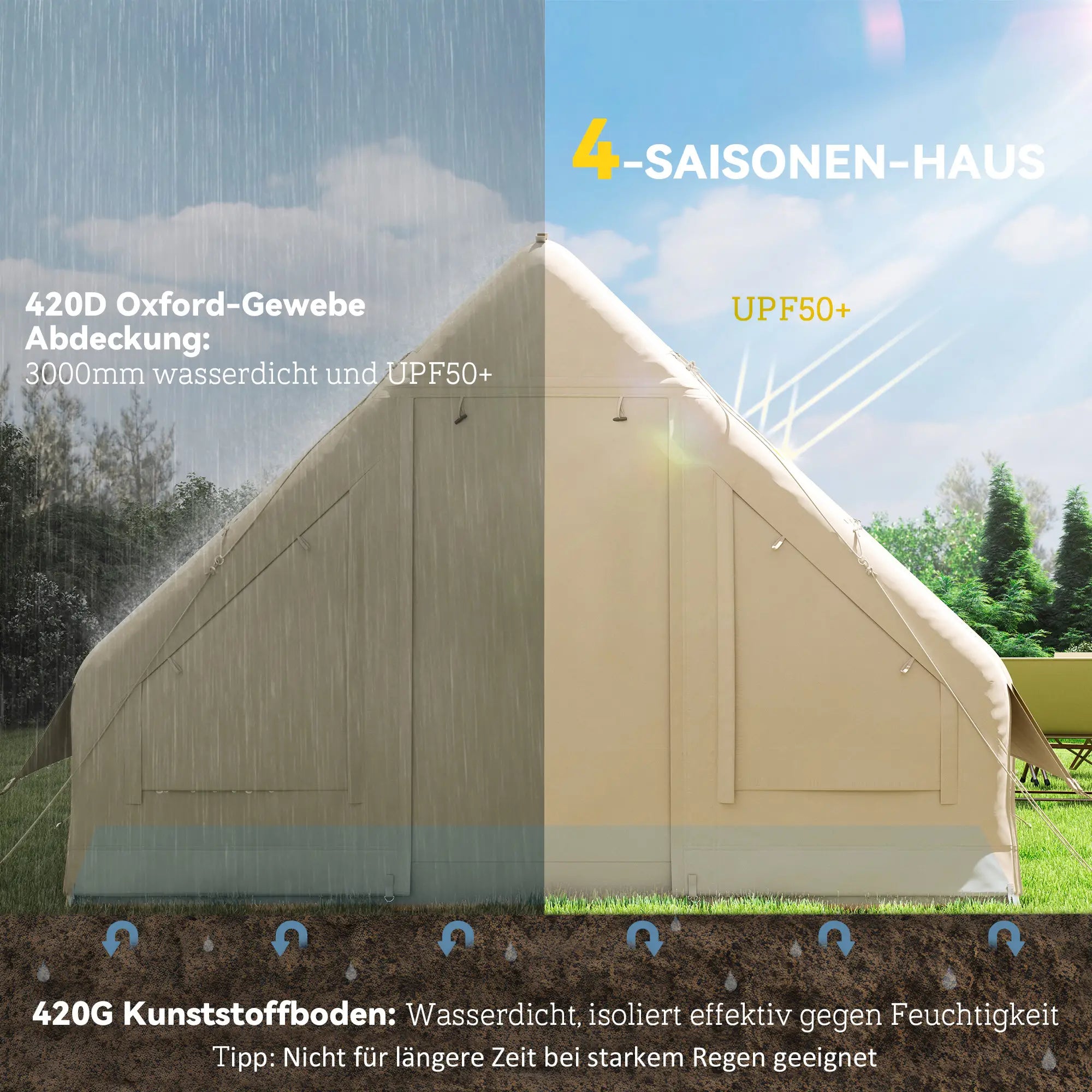 Outsunny Aufblasbares Campingzelt, 3 Personen, mit Luftpumpe & Tasche