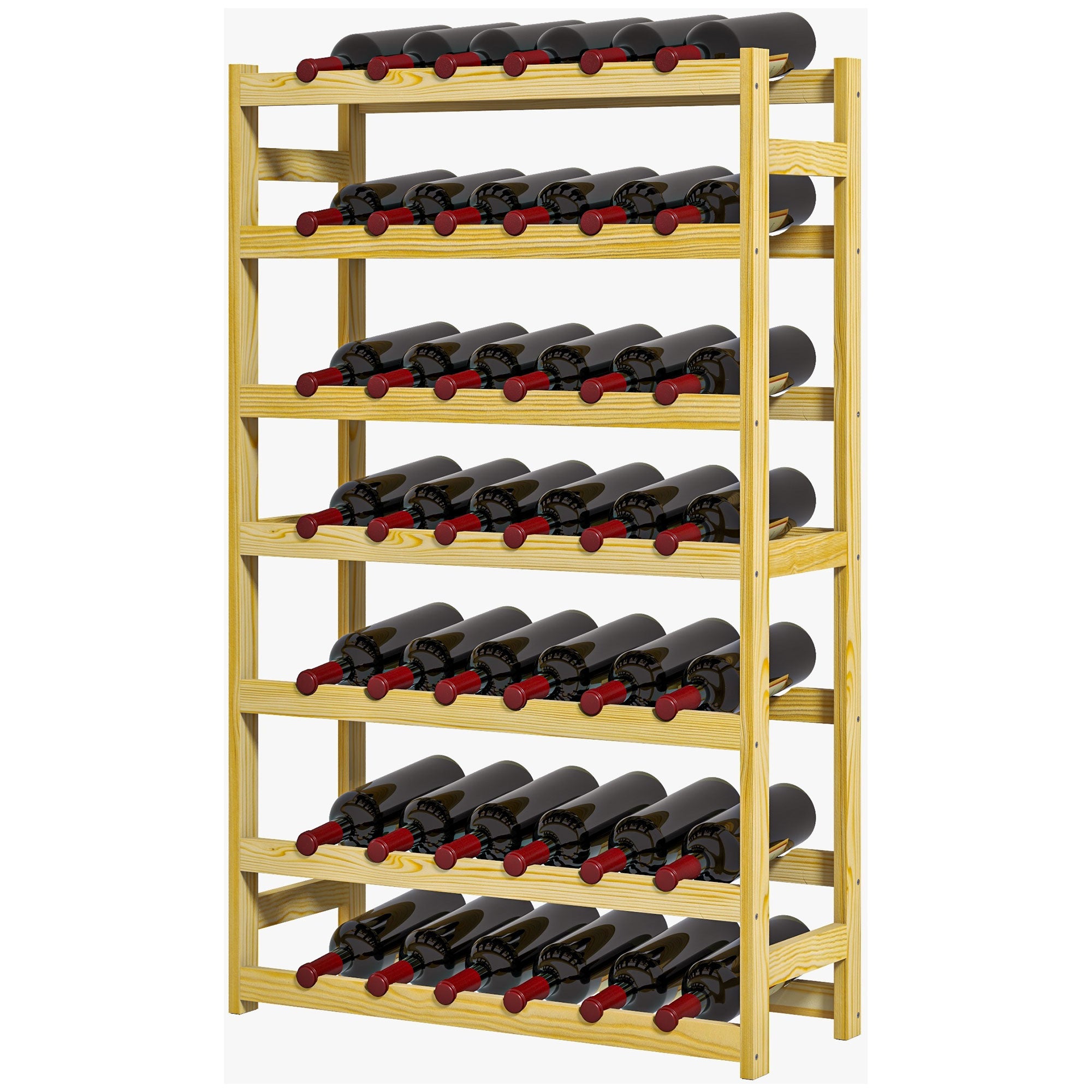 HOMCOM Weinregal, 7 Etagen, für 42 Flaschen, Kippschutz, Kiefernholz, 63x25x102cm, Natur