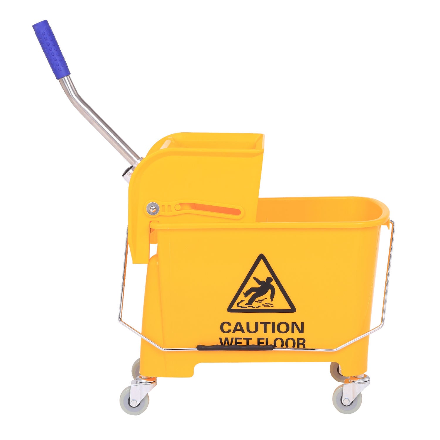 HOMCOM 20 L Mopp-Eimer mit Auswringer und Griff, Wischmopp-Eimer auf Rädern, Kunststoff, Gelb