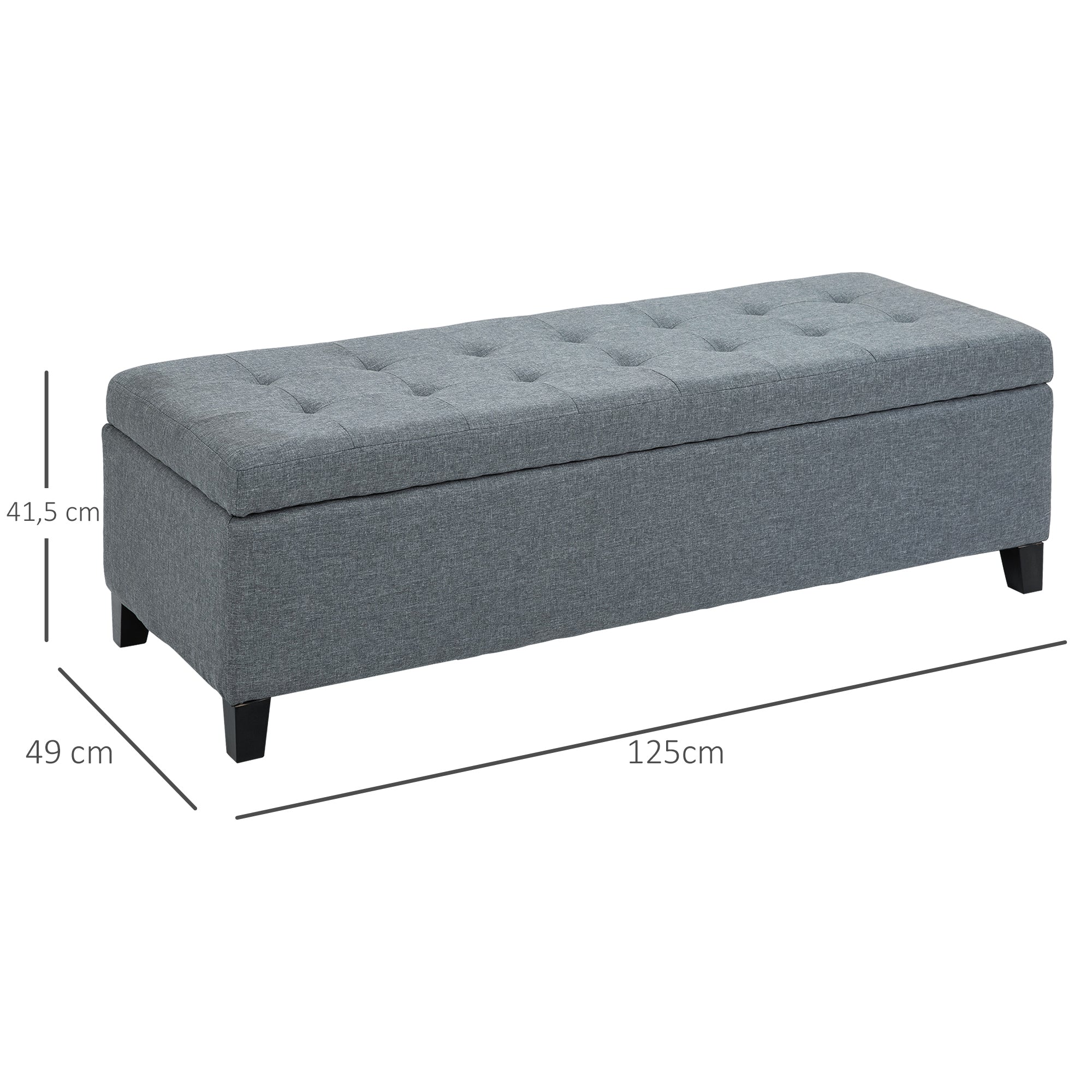 HOMCOM Sitzbank mit Stauraum, Ottomane, Flurbank, Knopfheftung,125,1 cm x 48,9 cm x 41,3 cm, Grau