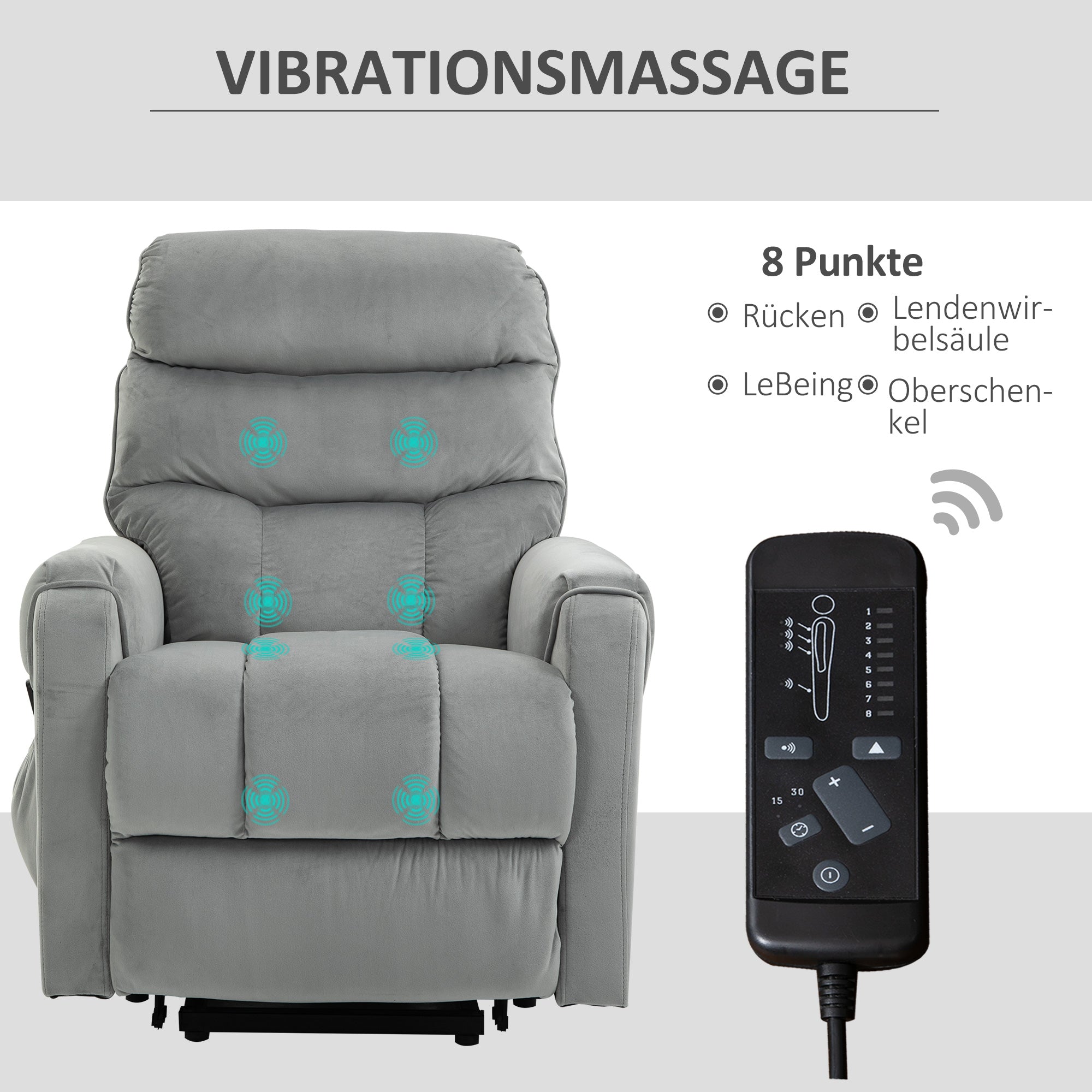 HOMCOM Aufstehhilfe Relaxsessel TV Sessel mit schlaffunktion elektrischer Fernsehsessel mit Liegefunktion Samtartiges Polyester Metall Schaumstoff Hellgrau 79 x 97 x 103 cm