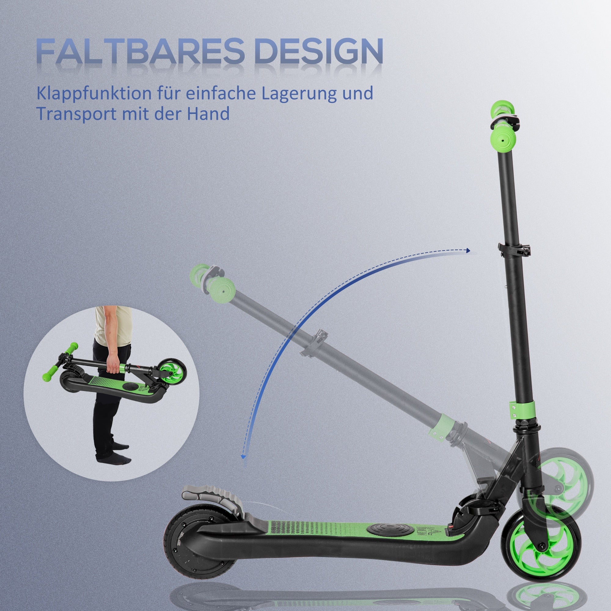 HOMCOM E-Scooter Elektro Scooter 120W Motor 6 km Reichweite max. 8 km/h Elektroroller ab 6 Jahren Grün+Weiß