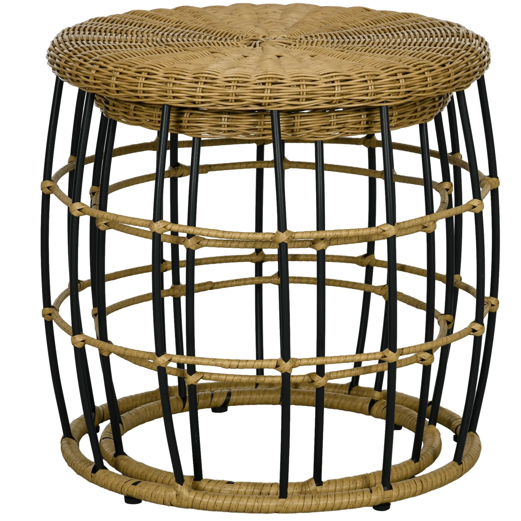 Outsunny 2er-Set Gartentische Balkontische, Boho-Stil, wetterbeständig, Schwarz + Khaki