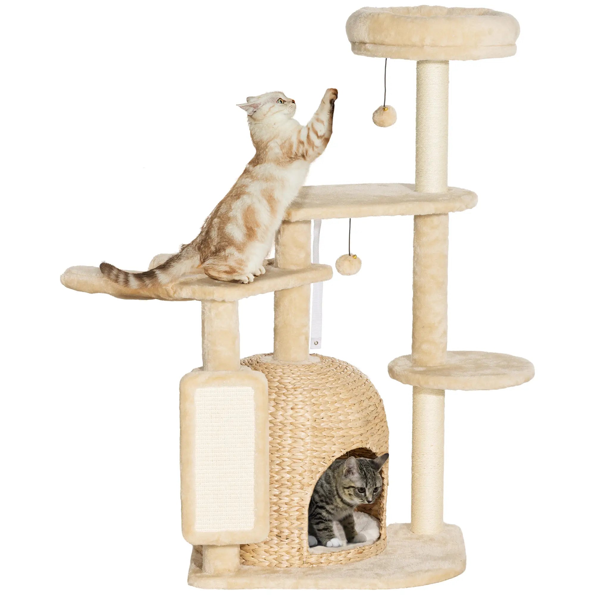 PawHut Kratzbaum 112?cm mit Höhle & Spielbällen Beige