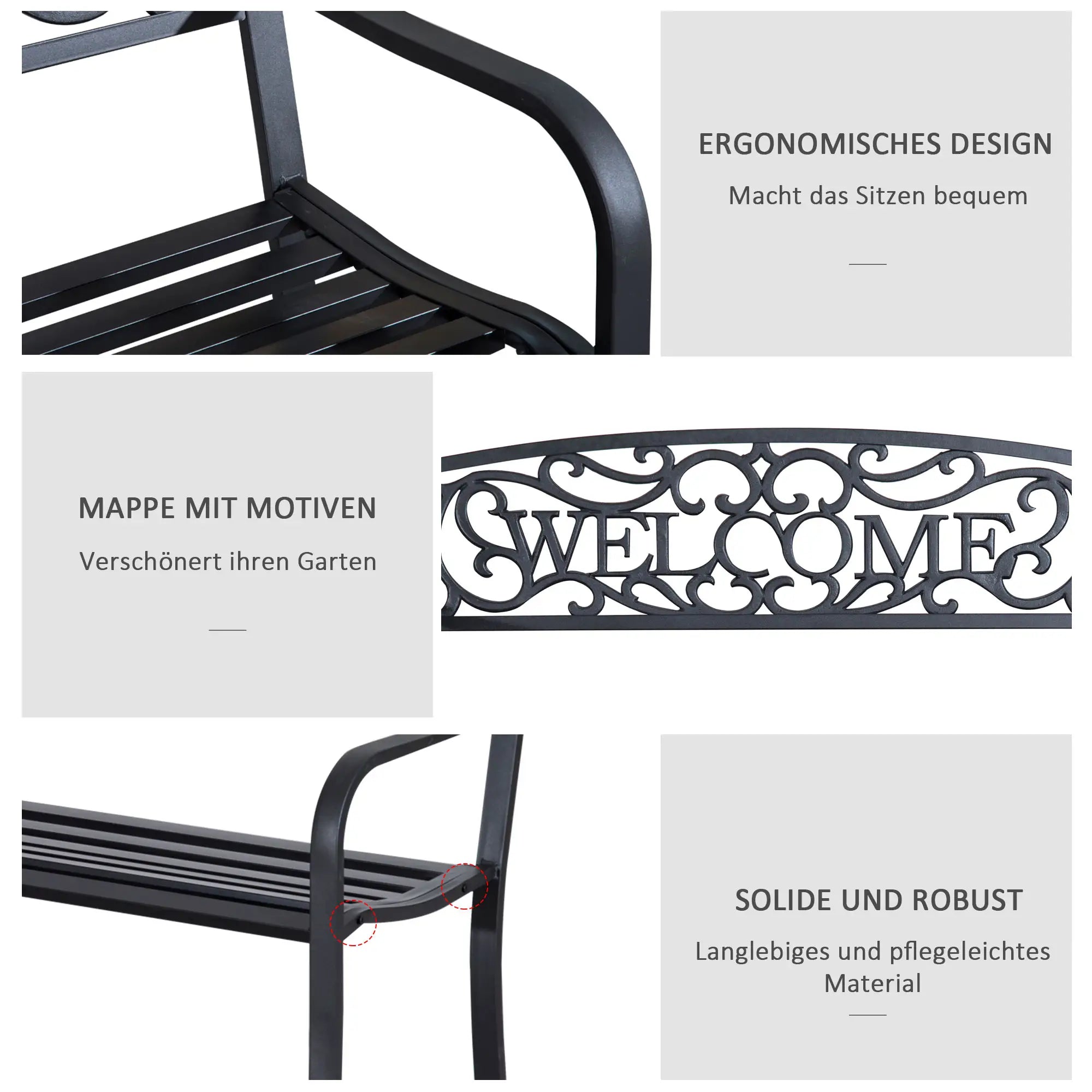 Outsunny Gartenbank 2-Sitzer dekoratives Welcome-Design wetterfest