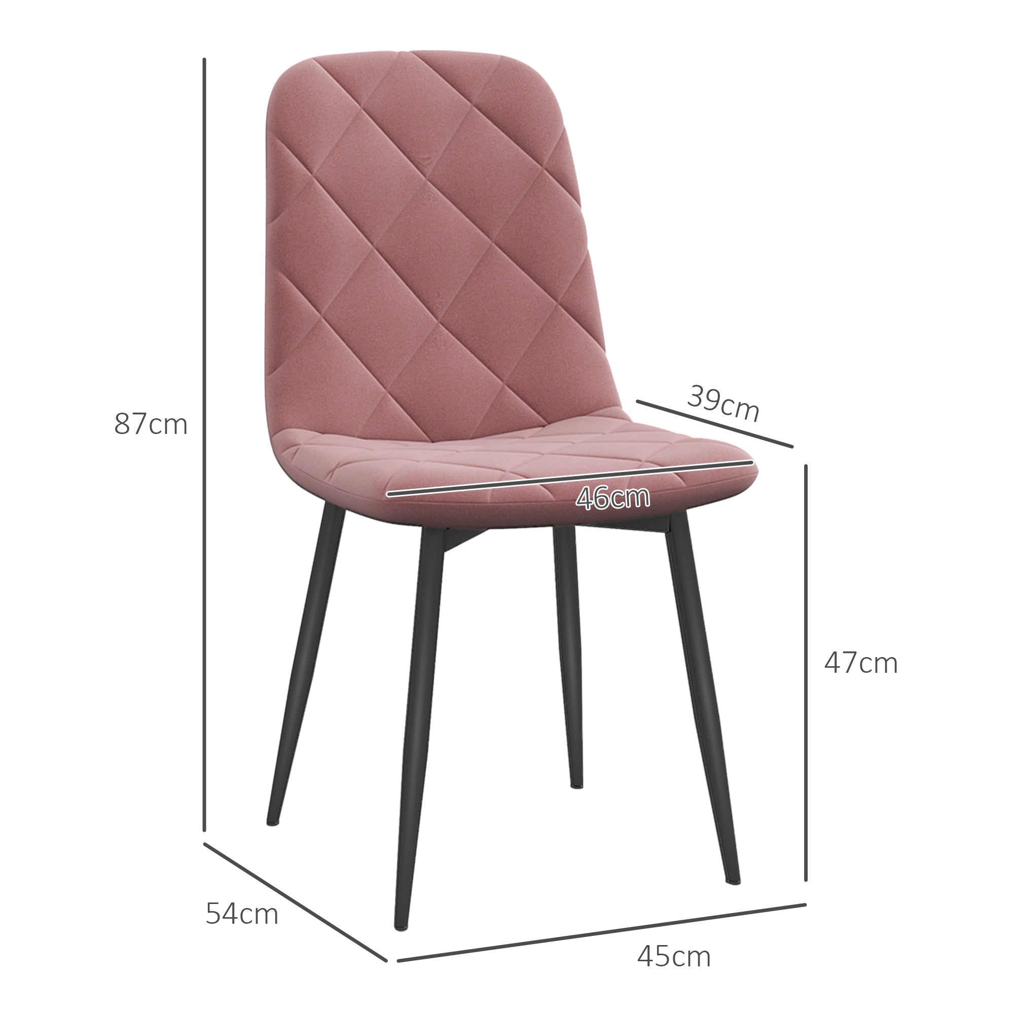 HOMCOM Esszimmerstühle 4er Set Küchenstuhl mit Rückenlehne, Samtoptik, Sessel 45 x 54 x 87 cm Rosa