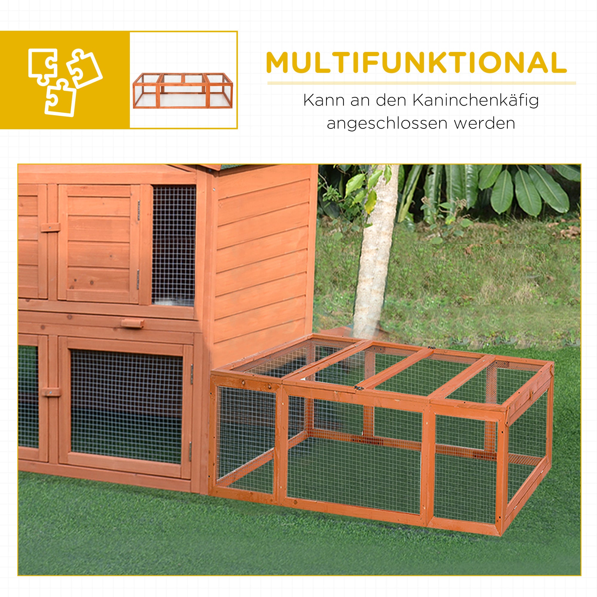 Pawhut Freilaufgehege für Kleintiere Aufklappbares Dach Tannenholz Orange