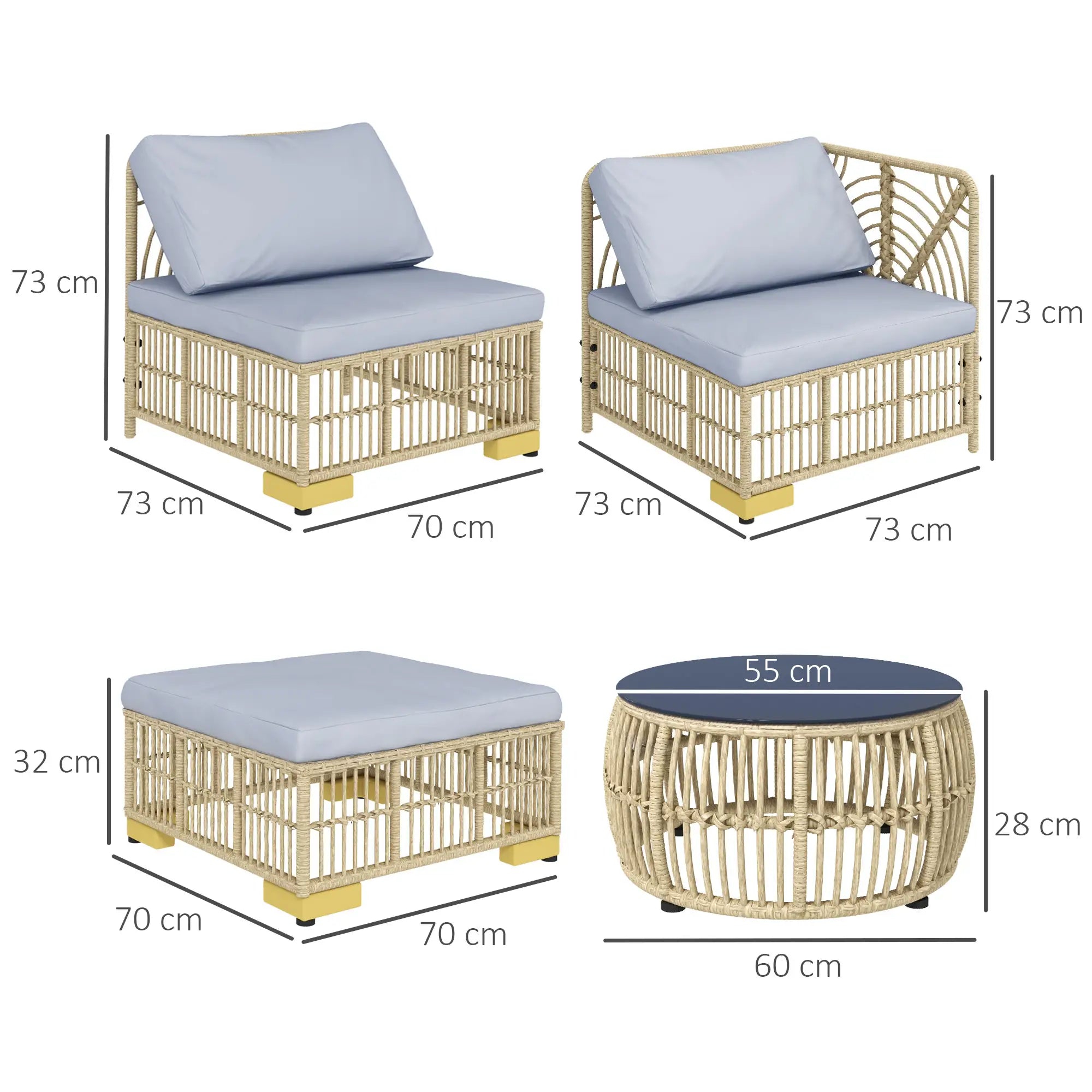 Outsunny Rattan Gartenmöbelset 5-tlg. mit Kissen Outdoor Ecksofa