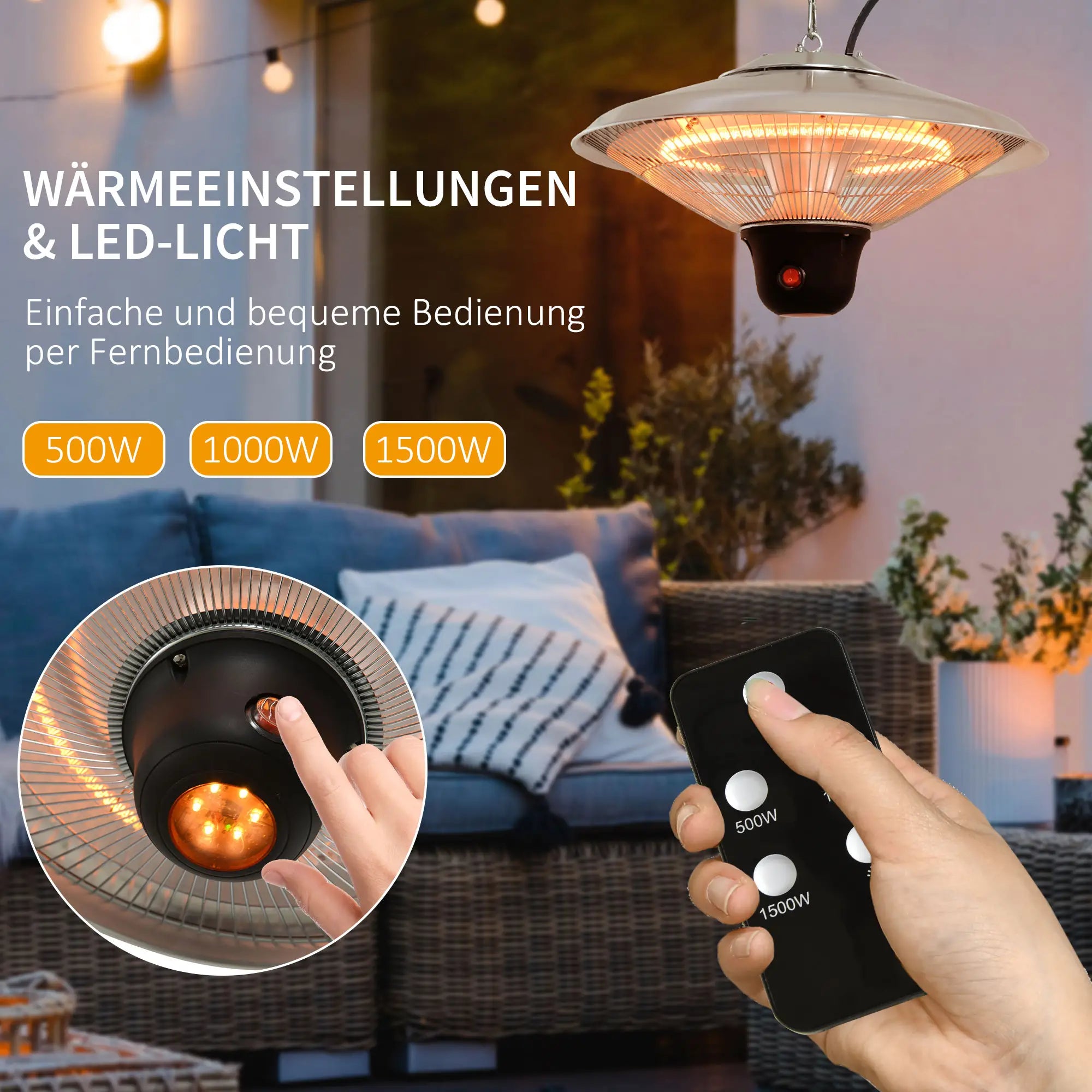 Outsunny Deckenheizstrahler 1500W mit LED & Fernbedienung