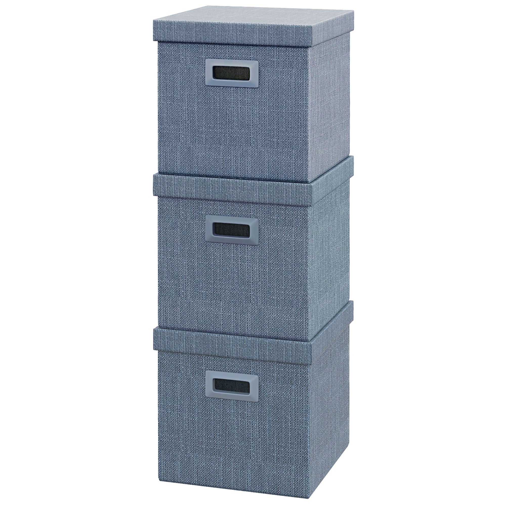 HOMCOM Aufbewahrungsbox Set, abnehmbarer Deckel, Griffe, faltbar, stapelbar, Leinenimitat, Blau