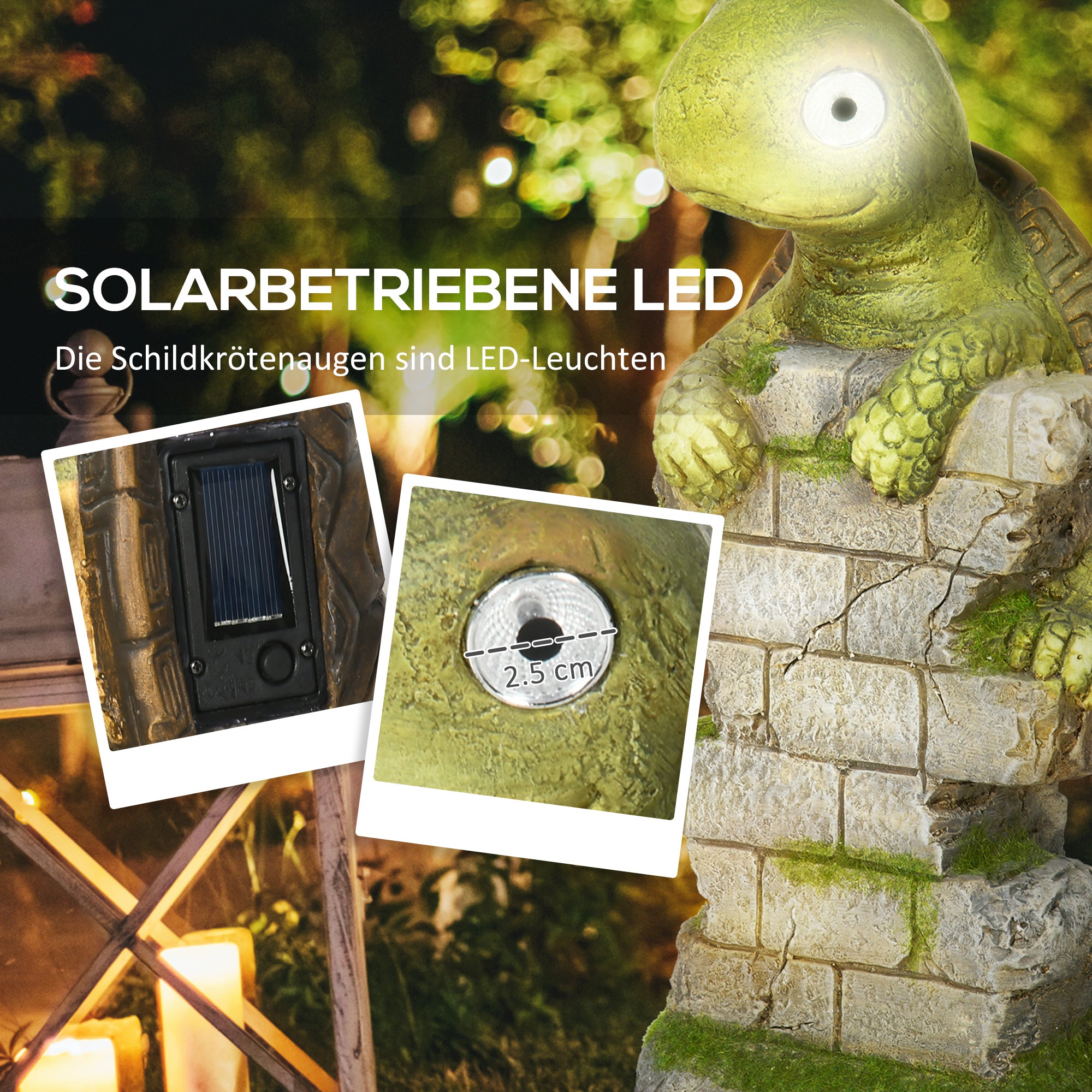 Outsunny Gartenfigur "Kleine Schildkröte", Gartendekoration, wetterbeständig, inkl. Solarlicht