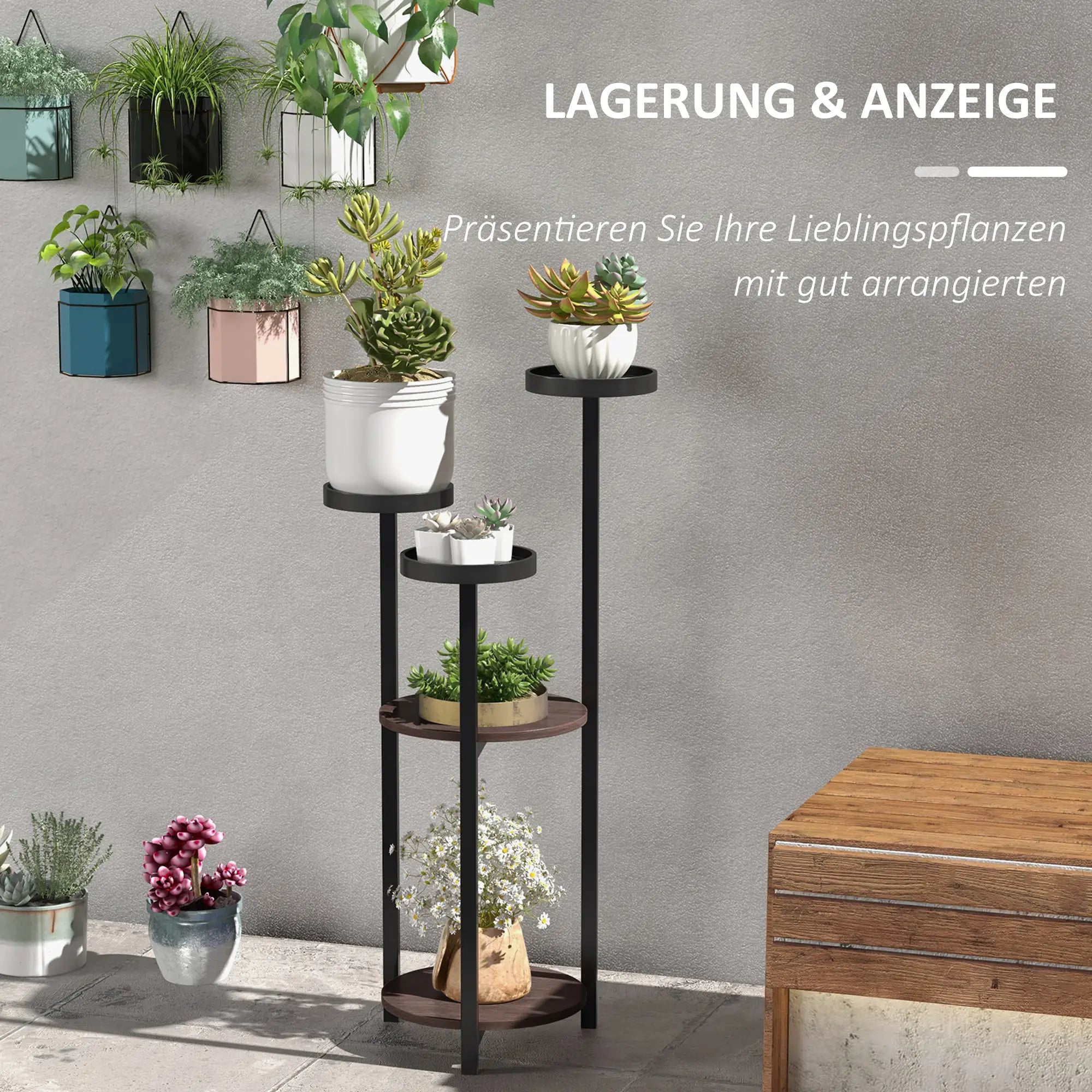 Outsunny Holz-Pflanzenständer 5 Ebenen Braun