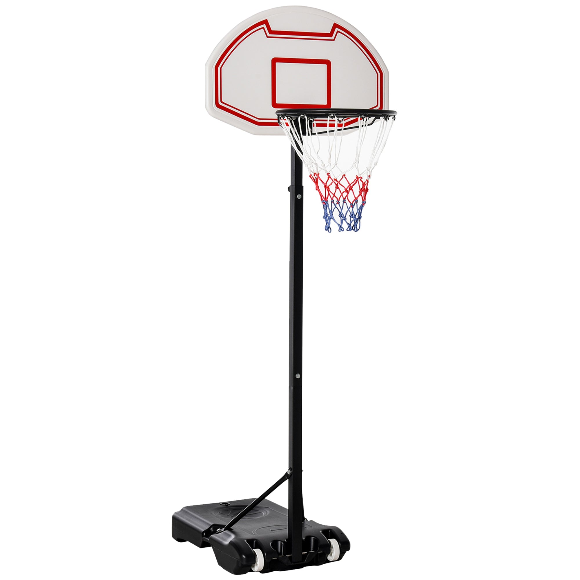 HOMCOM Basketballkorb Outdoor mit Rollen 155-210 cm Höhenverstellbar, Transportable Basketballständer mit Rollen, Tragbar Basketballkorb PE+Stahl