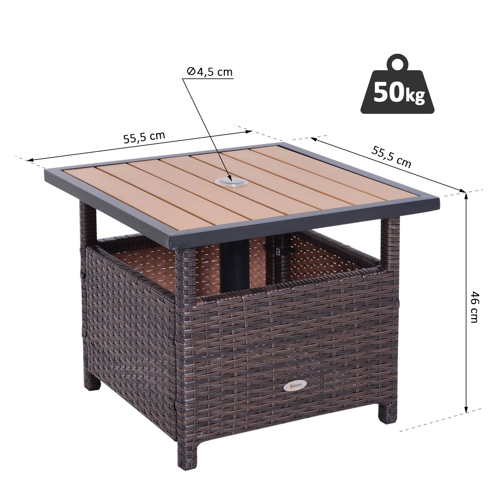Outsunny Gartentisch mit Schirmständer Polyrattan Braun