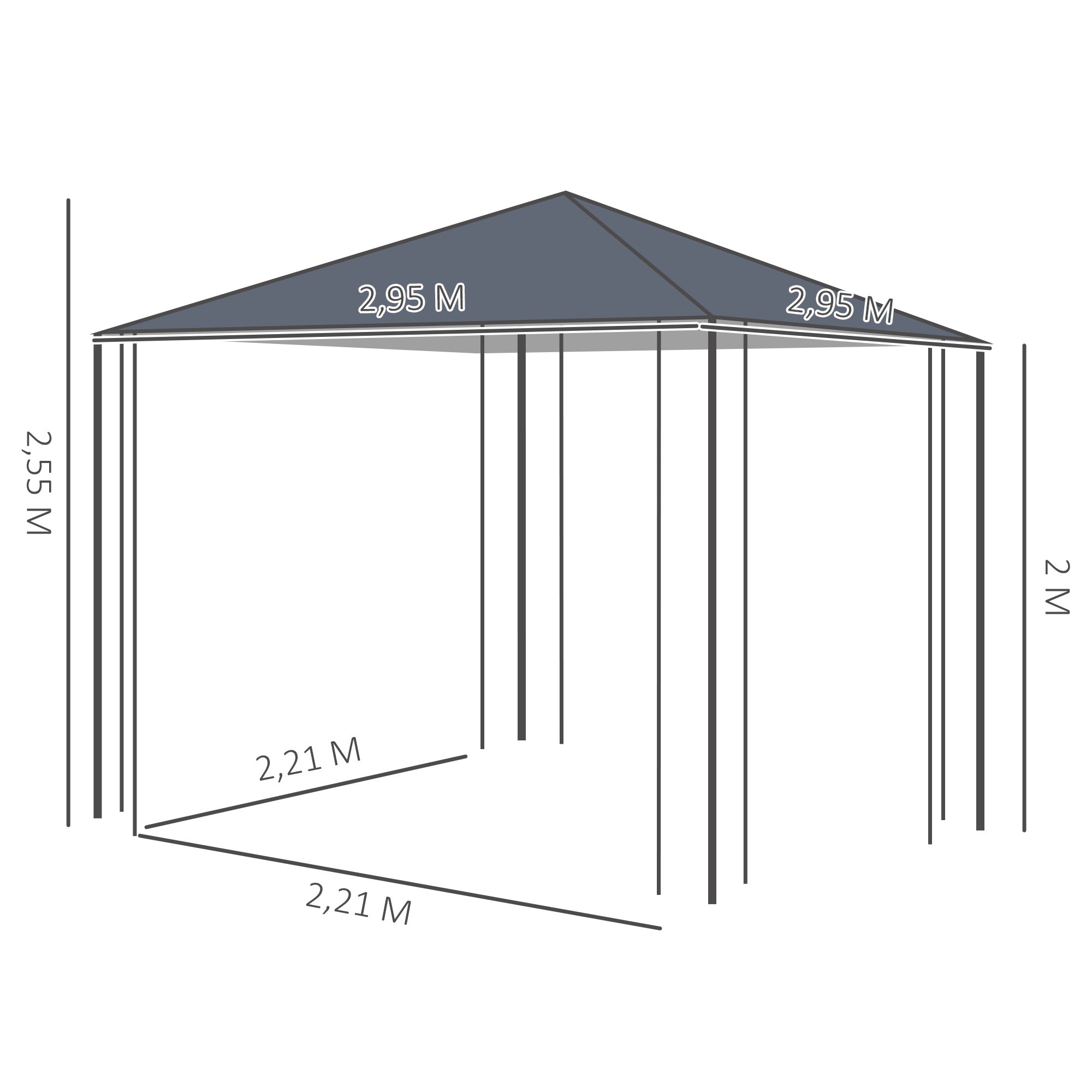 Outsunny Gartenpavillon 2,95 x 2,95 m Pavillon Gartenzelt Festzelt Partyzelt Stahl Polyester Grau