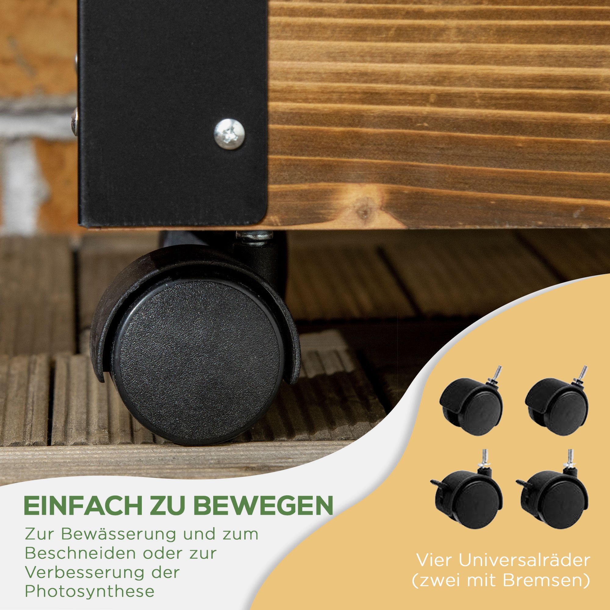 Outsunny Hochbeet mit Rankhilfe, 4 Rollen, behandeltes Massivholz, 65 cm x 31 cm x 147 cm, Schwarz + Braun