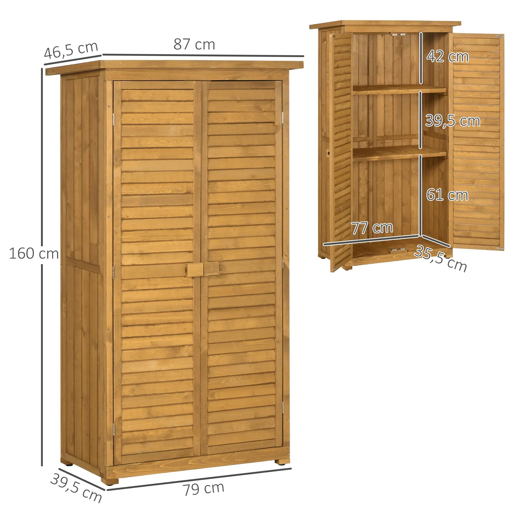 Outsunny Gartenschrank 3 Regale Lamellentüren Tannenholz