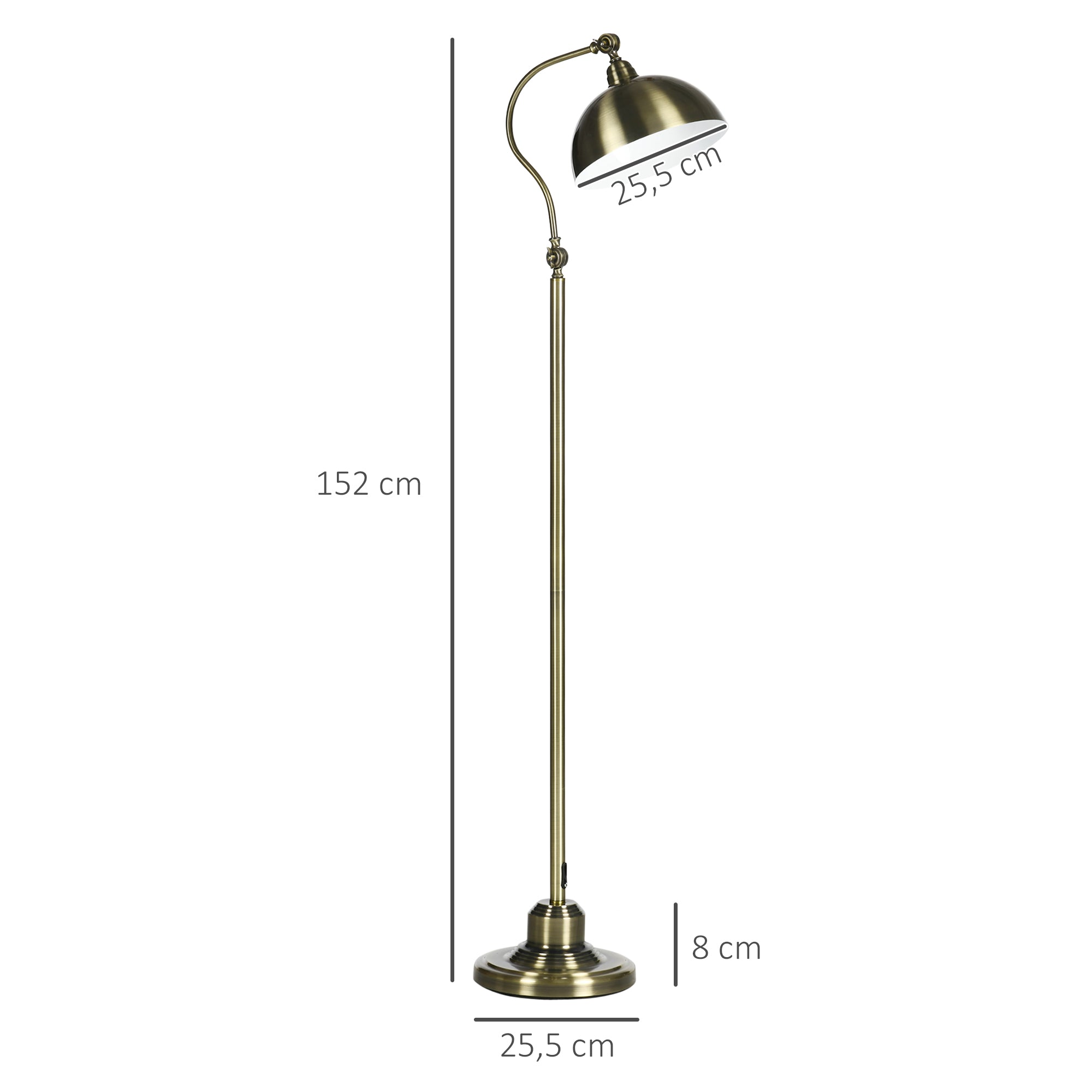 HOMCOM Stehleuchte im Vintage-Design, verstellbarer Winkel, Messing-Look, 42 cm x 25,5 cm x 152 cm, Bronze