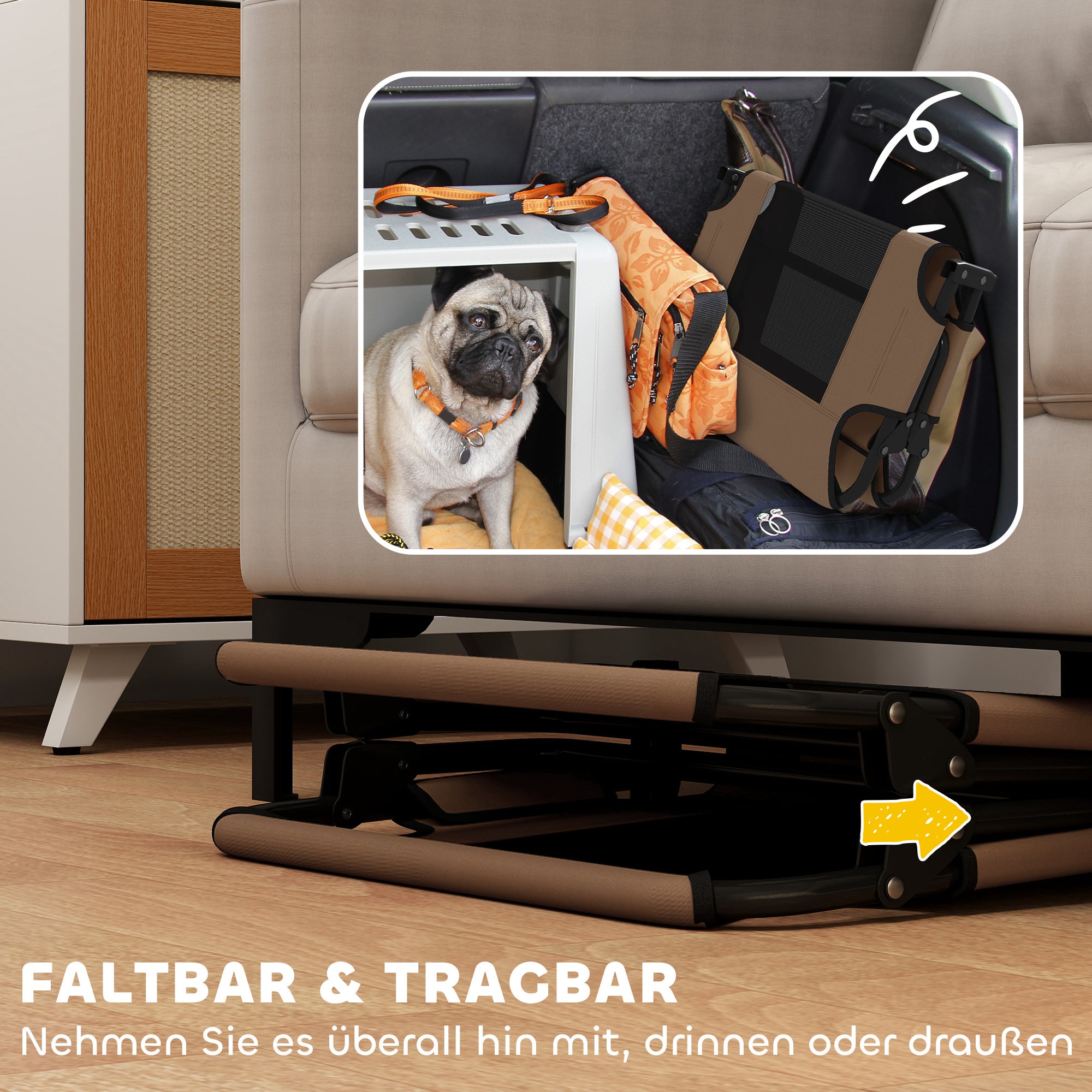 PawHut Erhöhtes Hundebett klappbar Haustierbett, Outdoor Hundeliege mit Netzdesign Kaffee Oxford 75 x 51 x 18 cm