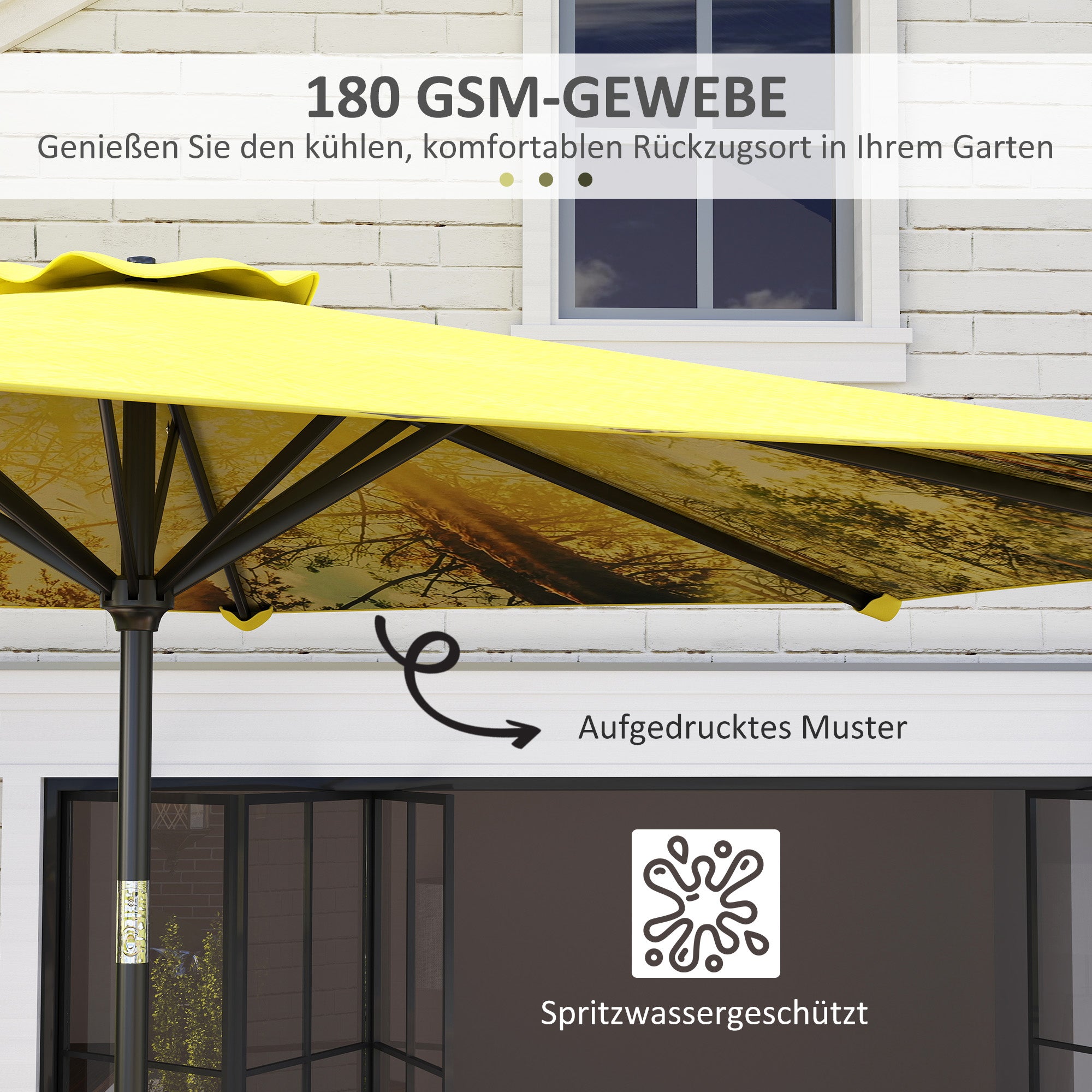 Outsunny Sonnenschirm Ø300 cm, Sonnenschirm mit Handkurbel, achteckig Balkonschirm Gelb