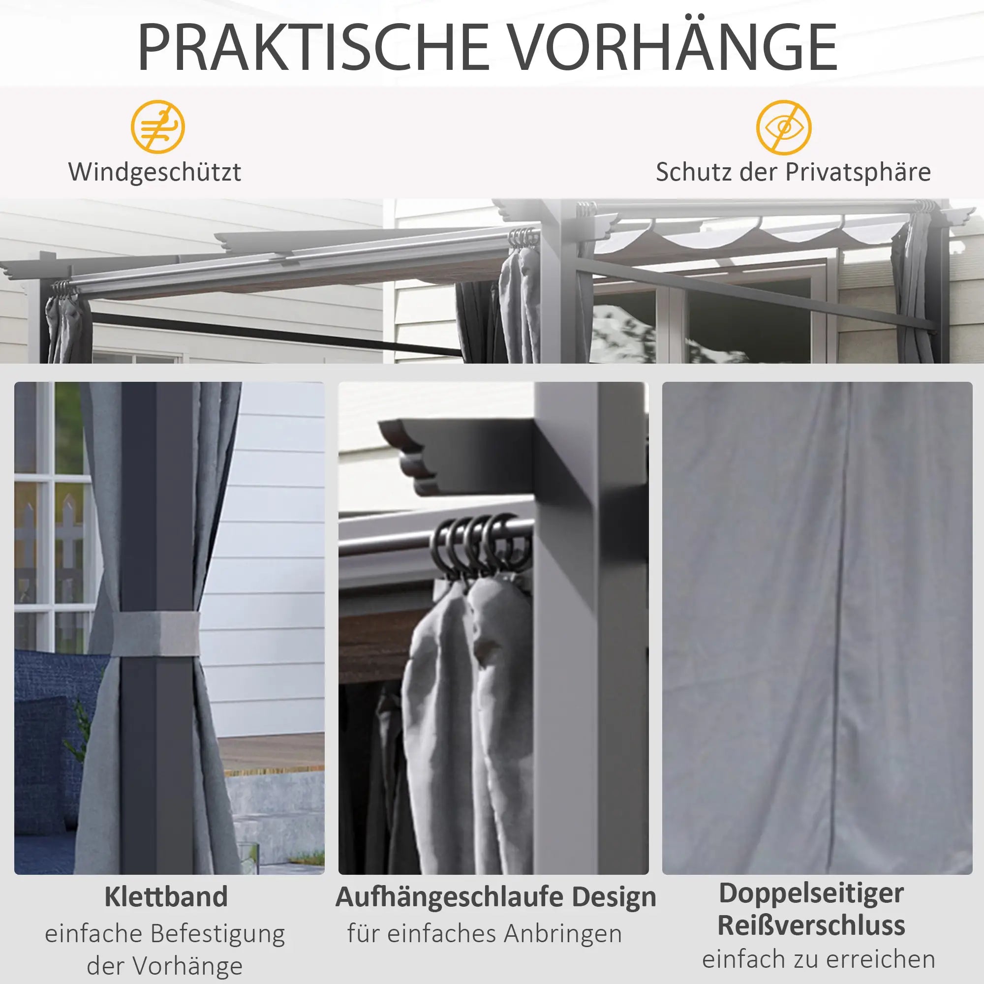 Outsunny Pergola mit ausziehbarem Dach Seilzugsystem