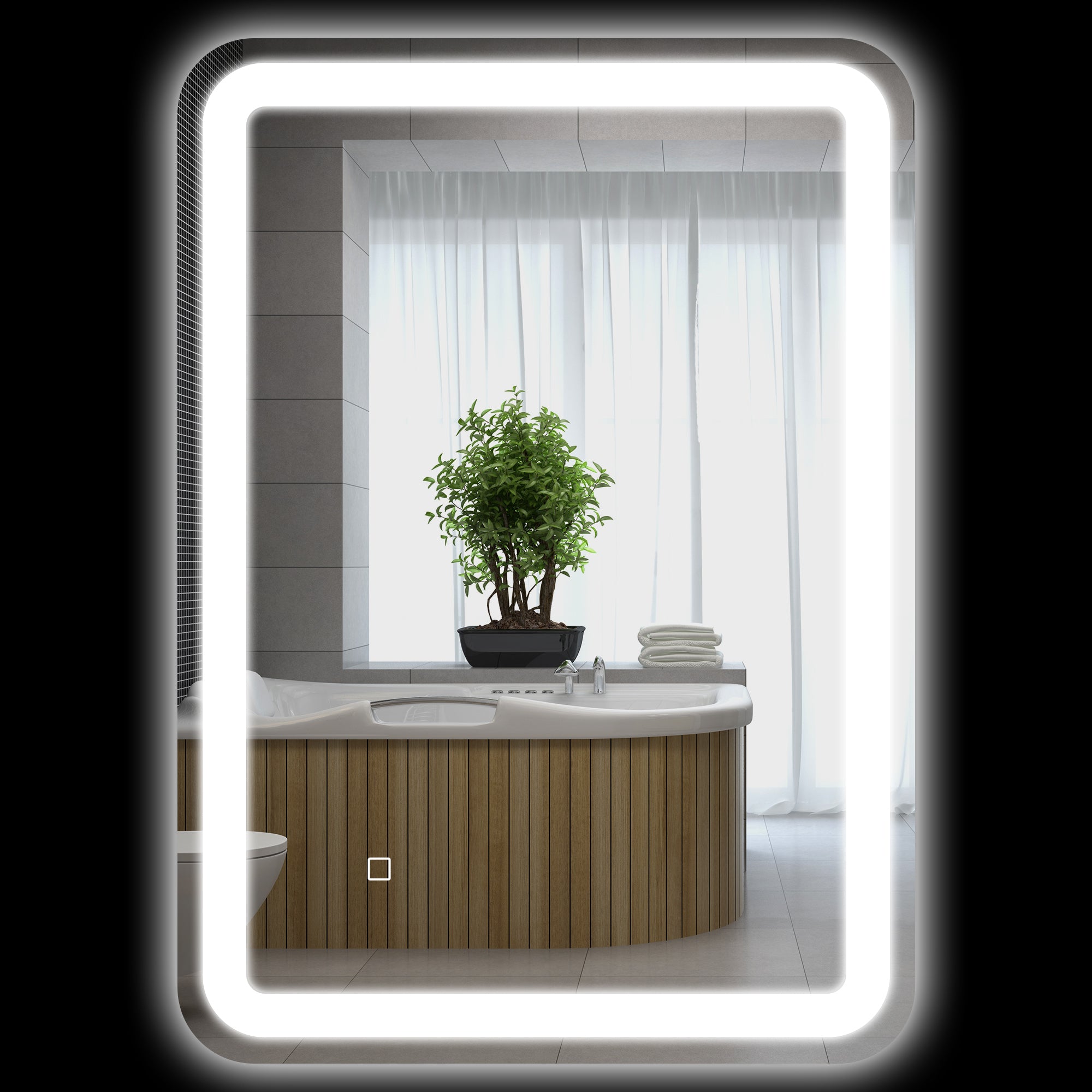 HOMCOM Badezimmerspiegel, beleuchtet, Touch-Steuerung, beschlagfrei, dimmbar, 3 Lichtfarben, 50x70, Silber