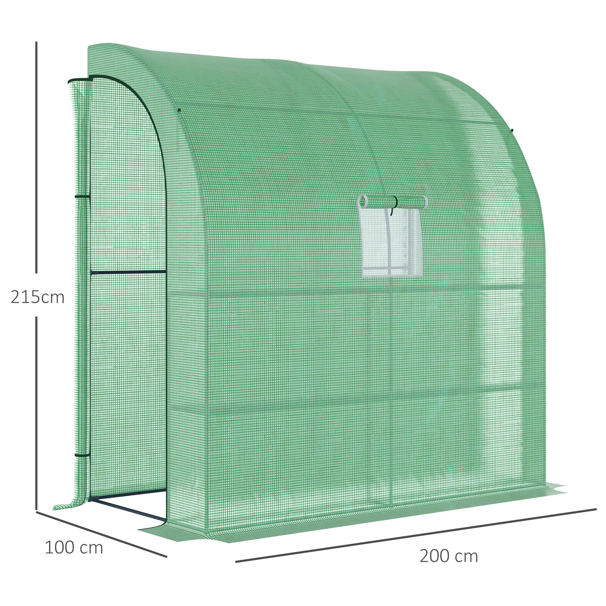 Outsunny Foliengewächshaus Tomatengewächshaus mit Mesh Fenster, Treibhaus mit aufrollbaren Türen, Anzuchthaus mit UV Schutz, Grün, 200 x 100 x 215 cm