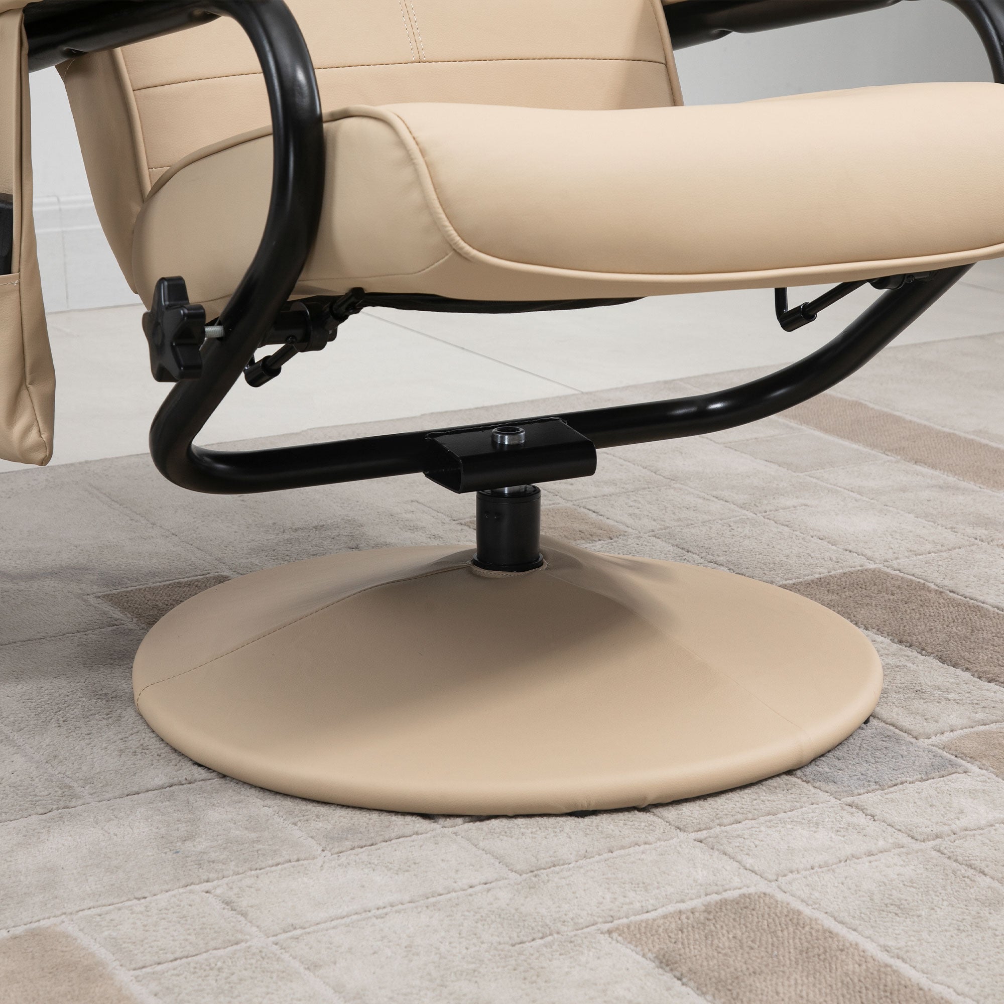 HOMCOM Massagesessel mit Hocker, Drehbares Relaxsessel mit Massagefunktion, Elektrisches Fernsehsessel mit Liegefunktion, Fernbedienung für Wohnzimmer, Kunstleder, Creme