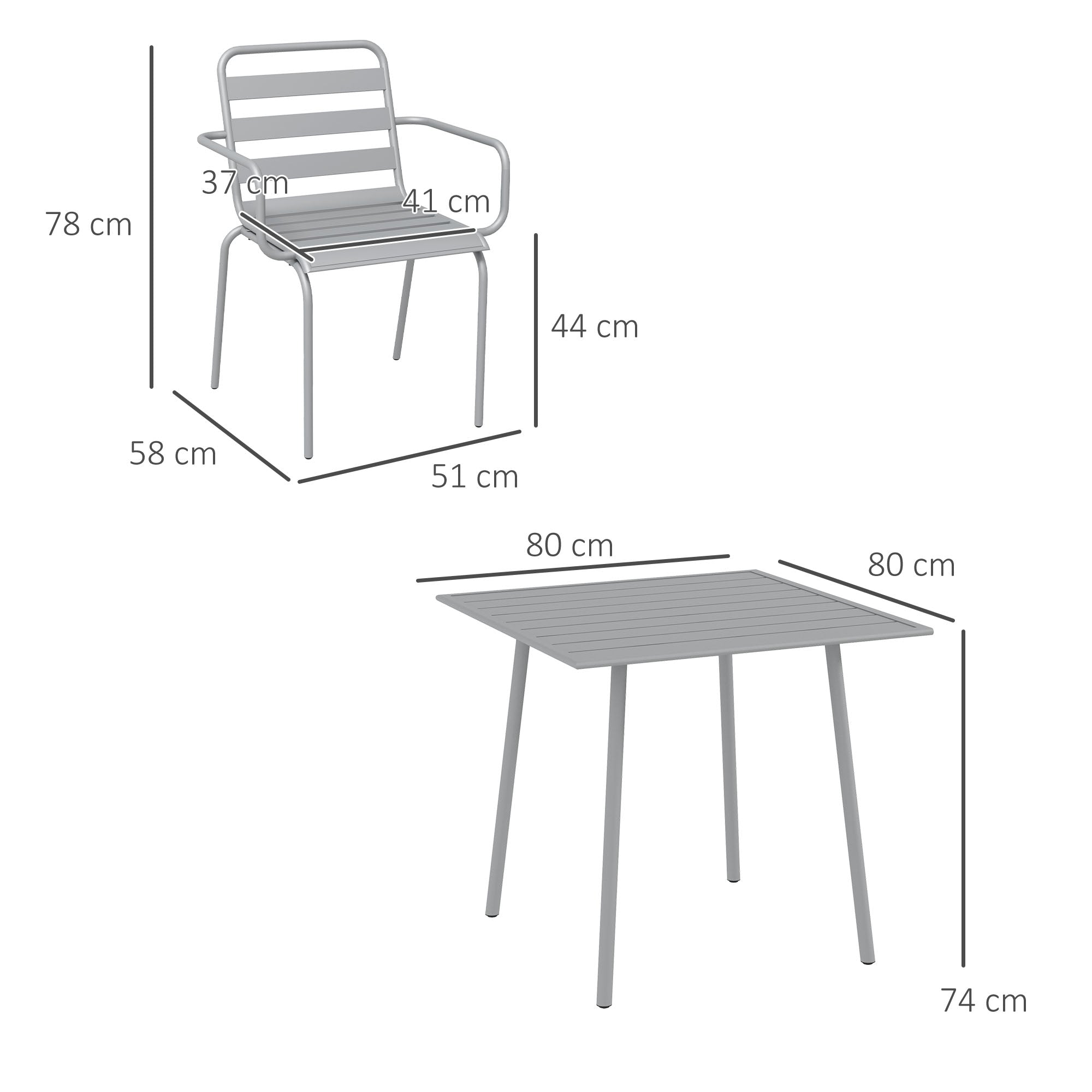 Outsunny 5-teilige Gartensitzgruppe Outdoor Sitzgruppe Gartenmöbel-Set, wetterbeständig, modernes Design, 80 x 80 x 74 cm, Grau