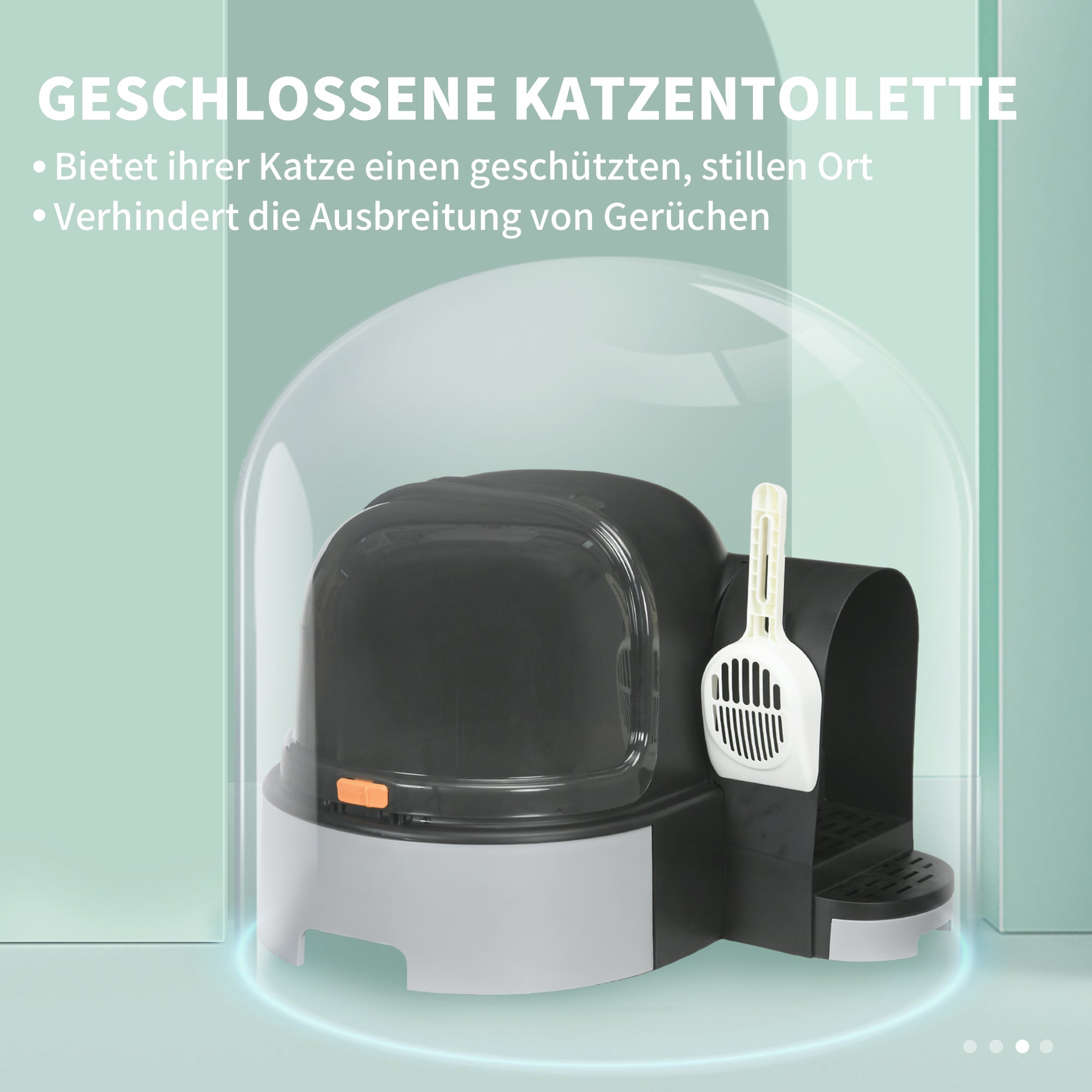 PawHut Katzentoillete Katzenklo, 2 herausziehbare Bodenwannen, 1 Schaufel, Streuauffangfach, Grau + Schwarz