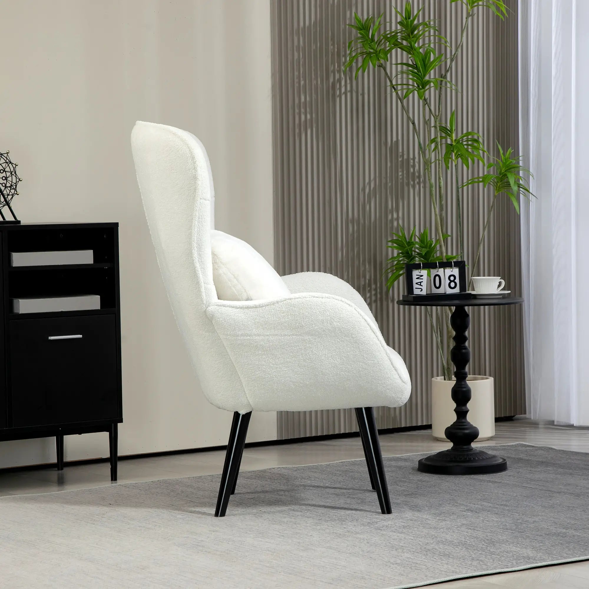 HOMCOM Polstersessel mit Rautensteppung, Bezug aus Teddystoff, mit Dekokissen, 88 x 75 x 106 cm, Weiß