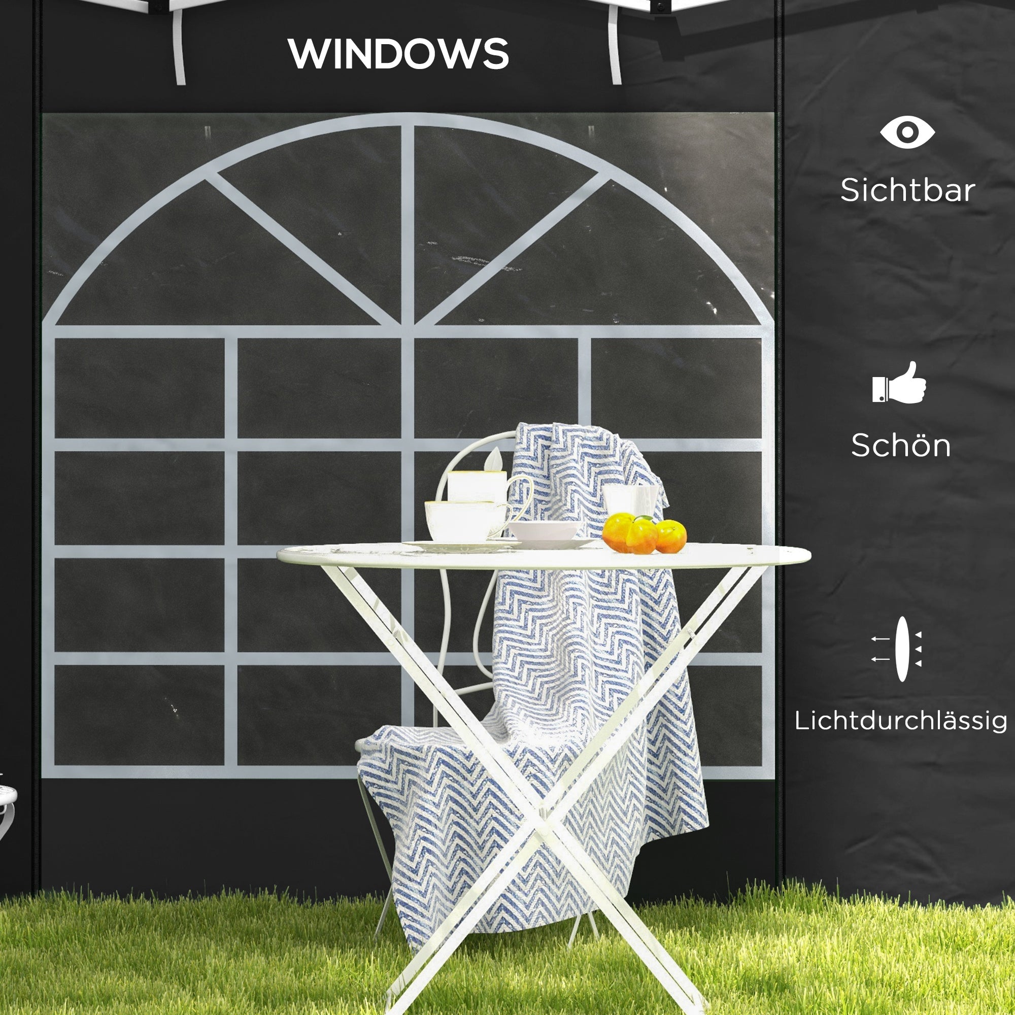 Outsunny Seitenwände für 3 x 3/ 3 x 6 m Pavillon, Seitenplanen mit Fenster, Tür, Ersatzwände für Partyzelt, Oxfordstoff, Schwarz