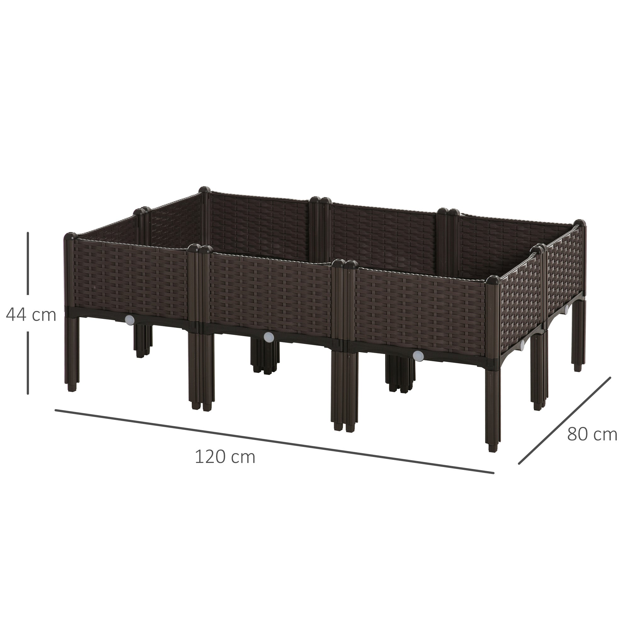 Outsunny Hochbeet 6-teiliger Pflanzkasten mit Abflusslöchern Rattan-Look Blumenkasten DIY Braun 40 x 40 x 44 cm