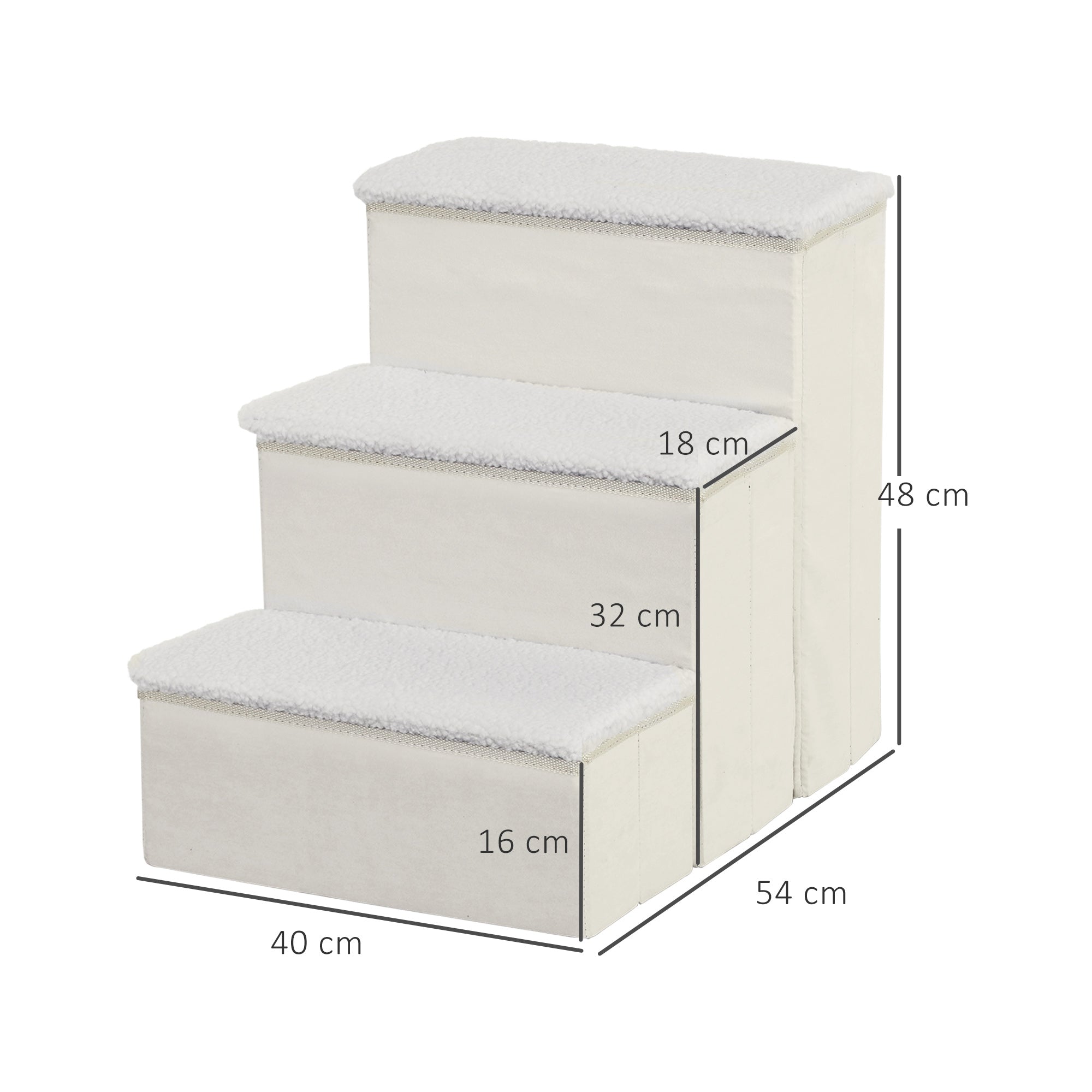 PawHut Haustiertreppe Katzentreppe Hundetreppe Faltbar 3 Stufen Tiertreppe mit Stauraum für Katzen und Hunde MDF Weiß 40 x 54 x 48 cm