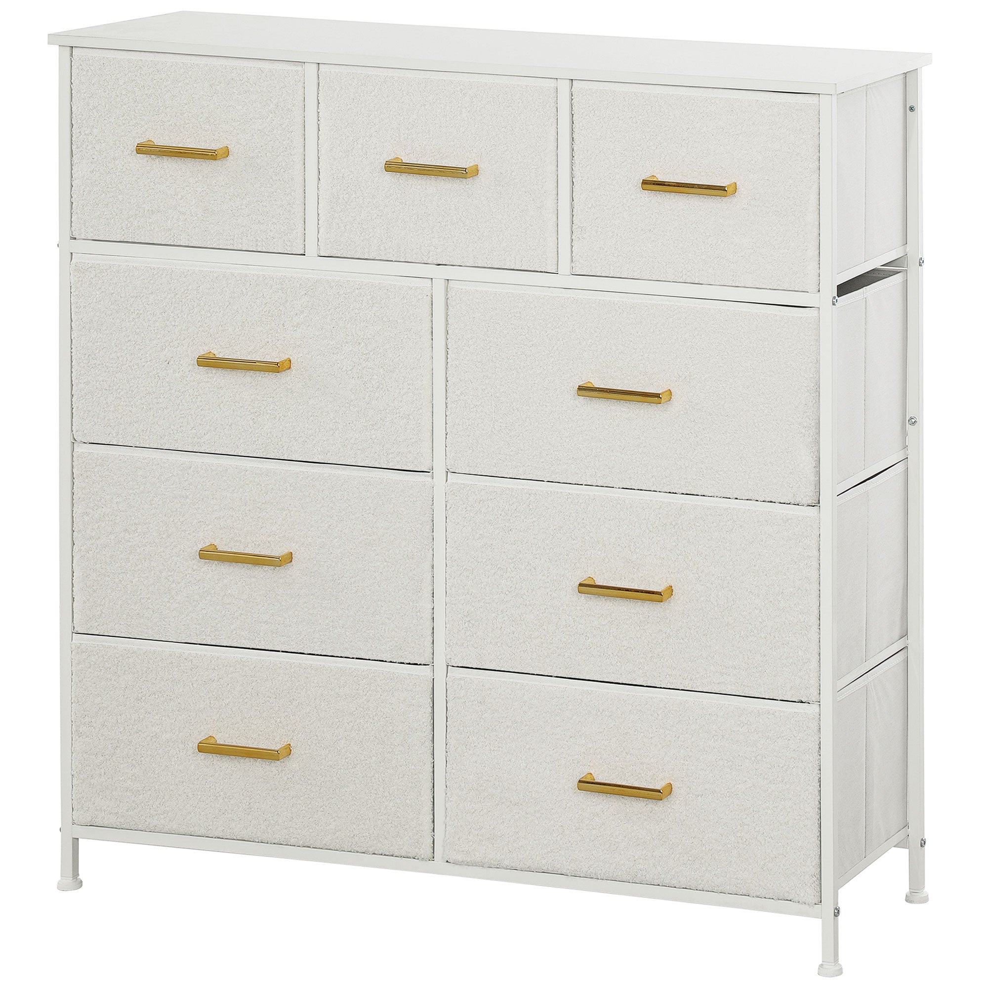 HOMCOM Stoffkommode, 9 Schubladen, Stahlrahmen, elegant, vielseitig, Weiß