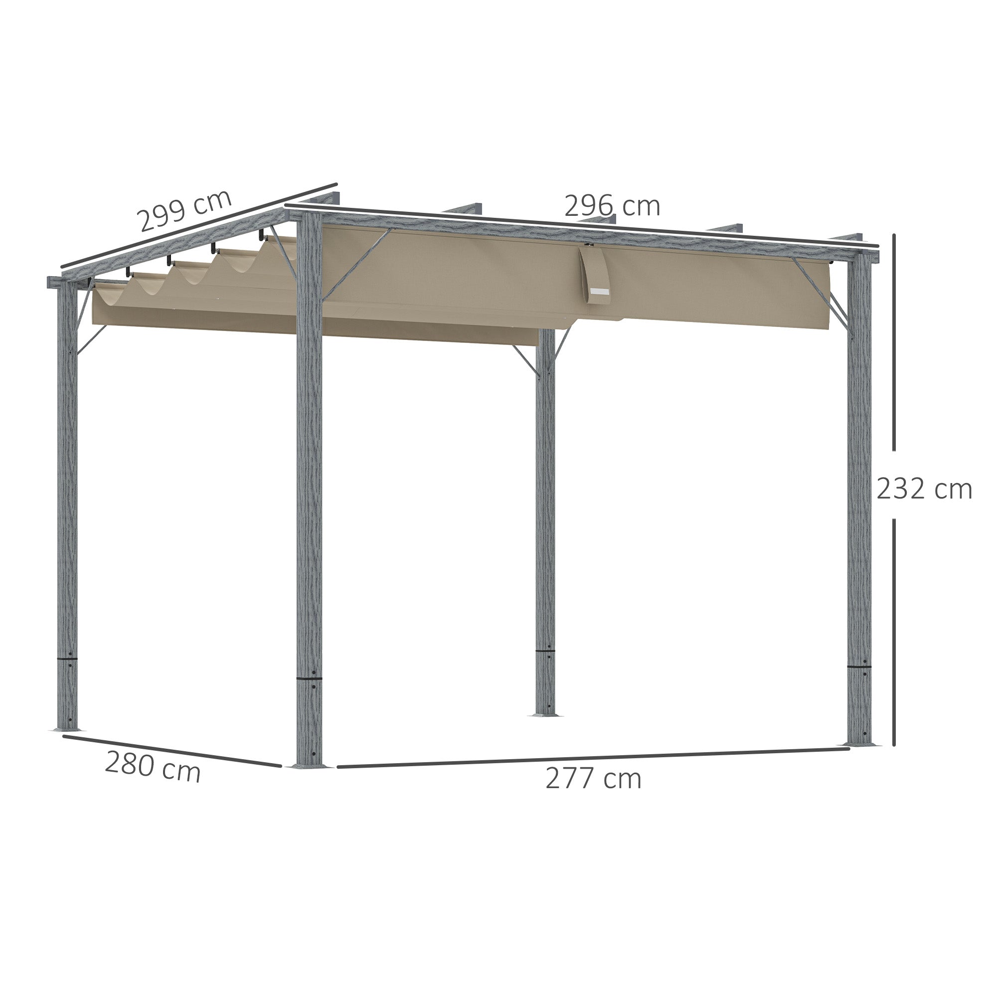 Outsunny 3 x 3 m Garten-Pergola, Verstellbares Terrassendach, Aluminium-Rahmen, UPF30+ Sonnenschutz, Grau