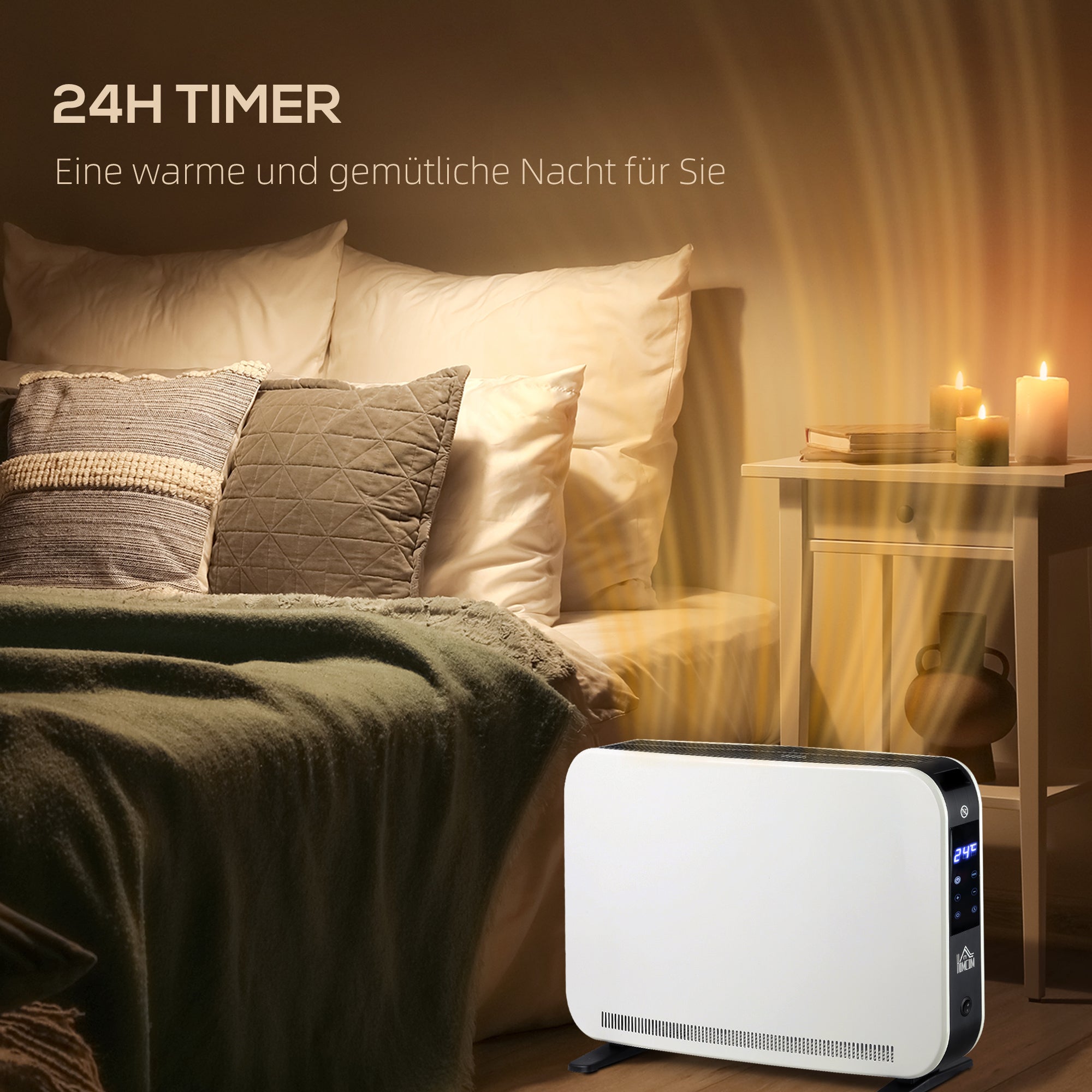 HOMCOM Elektroheizung 2000W Heizlüfter mit 3 Heizstufen Heizkörper mit LED-Anzeige, 24-Stunden-Timer Verstellbar Temperatur für 18 m²