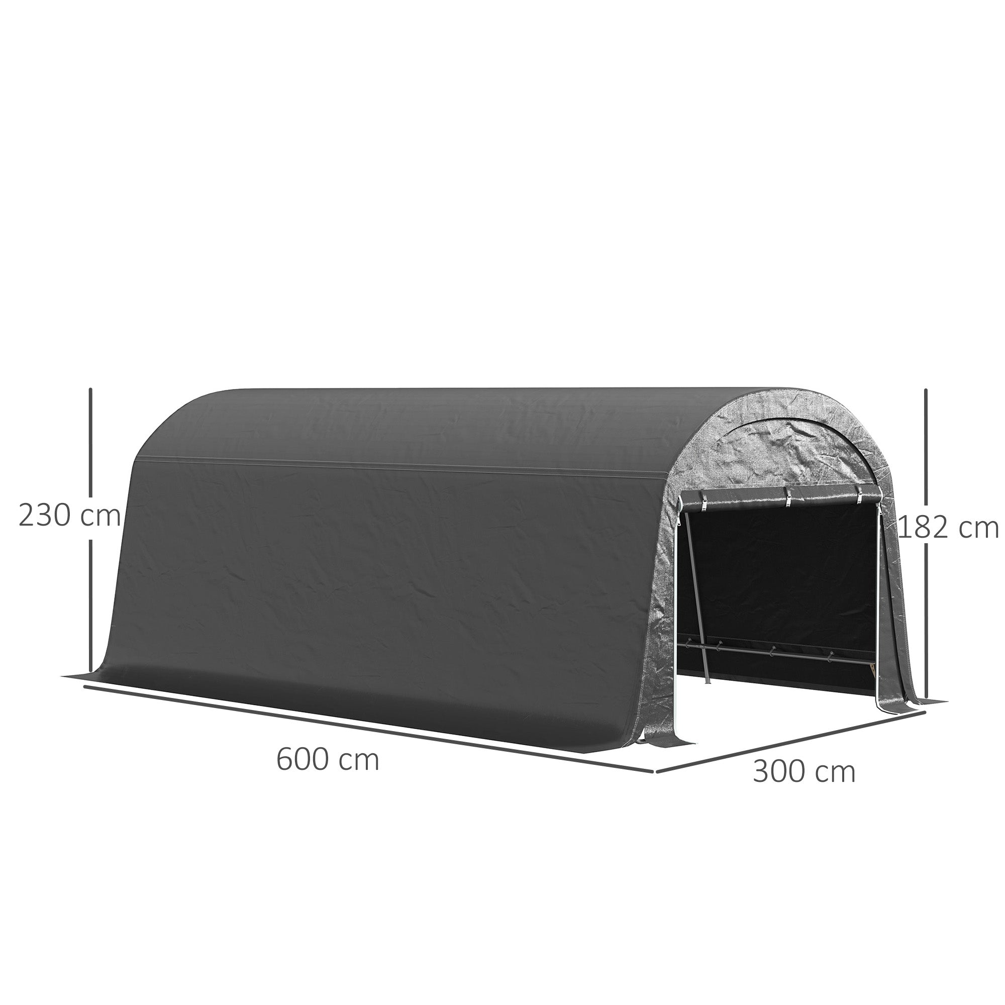 Outsunny Gartenschuppen mit Kunststoff-Plane, Werkzeugzelt, aufstellbare Garage, 300B x 600T x 230H cm, Dunkelgrau