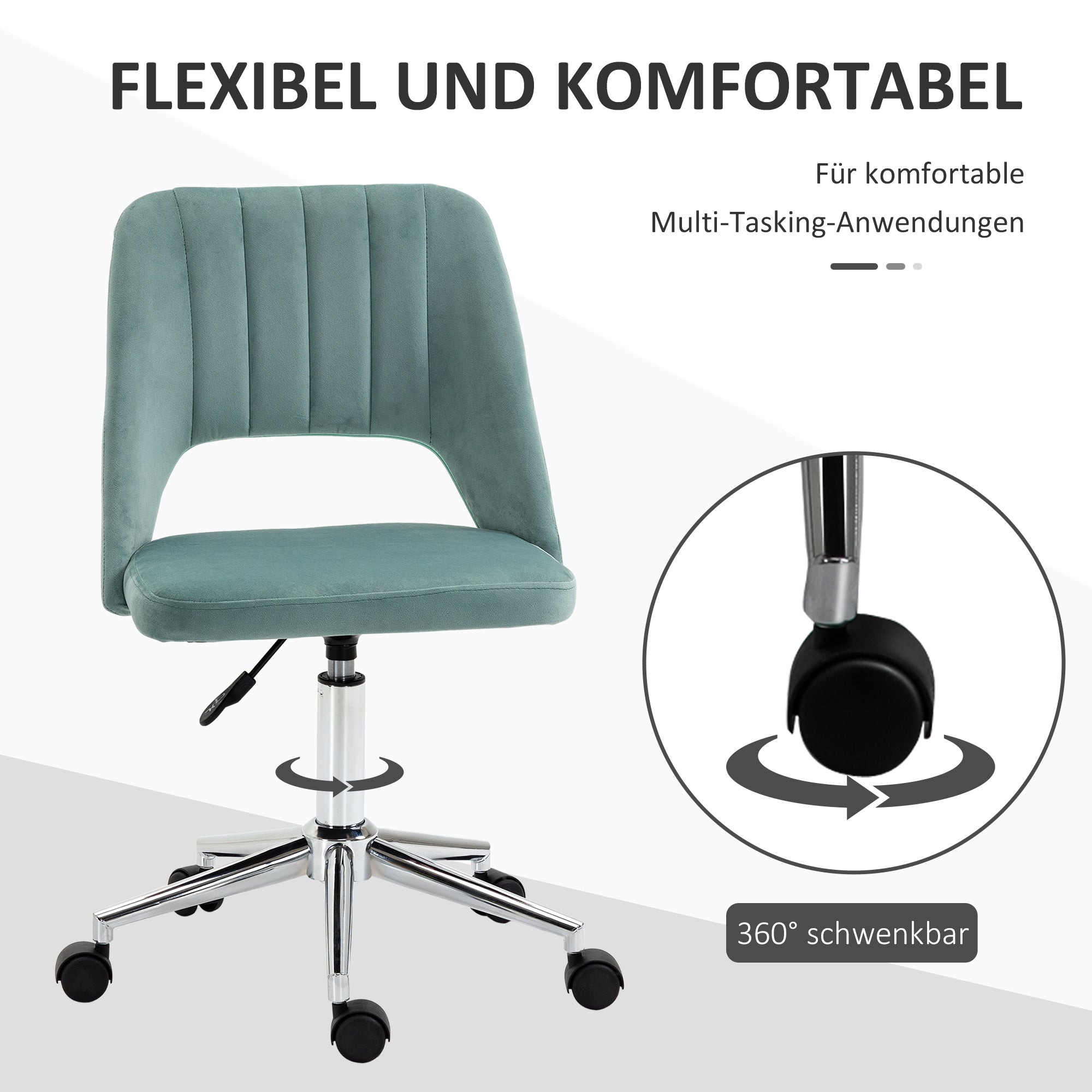 Vinsetto Höhenverstellbarer Schreibtischstuhl mit Rollen, 360° drehbar, Jakobsmuschel-Form, Schaumstoff, 49 x 60 x 79-91 cm, Grün