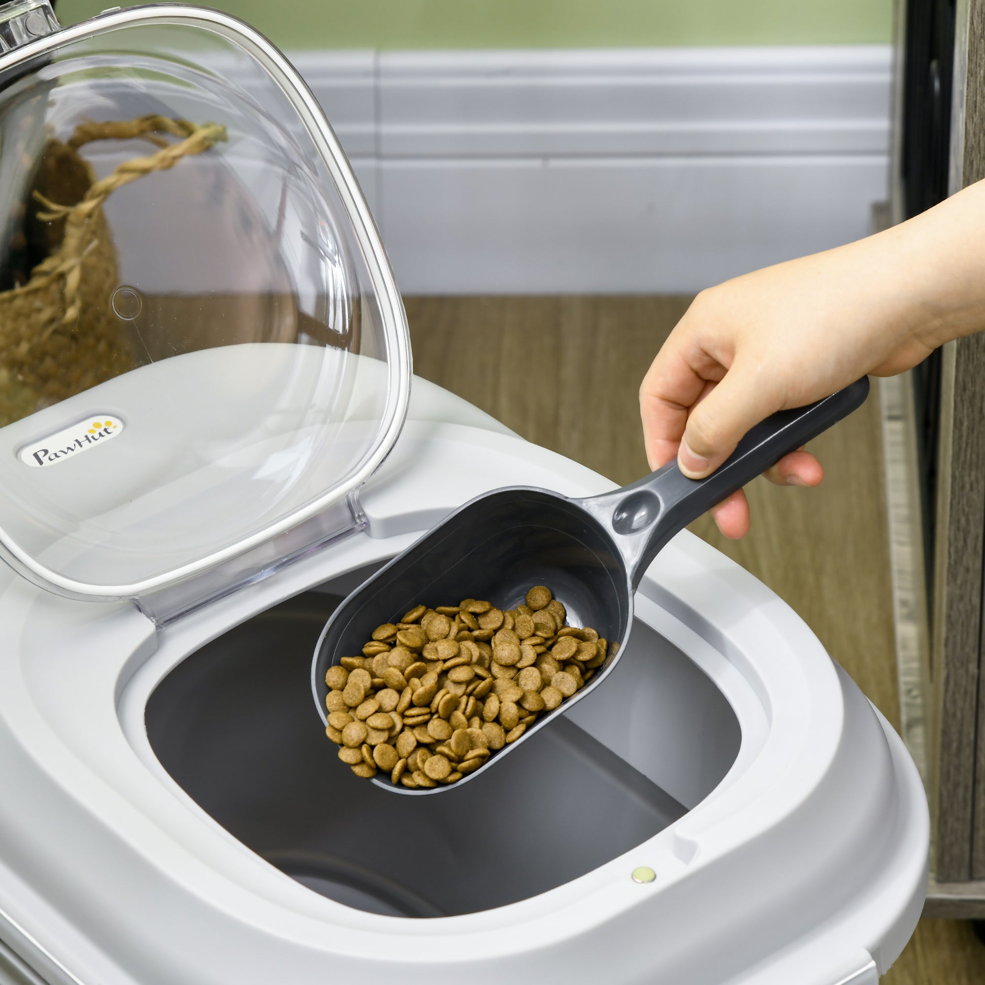 PawHut Trockenfutter-Behälter, faltbar, bis 25 kg, mit Zubehör, 44x32x37cm, Grau