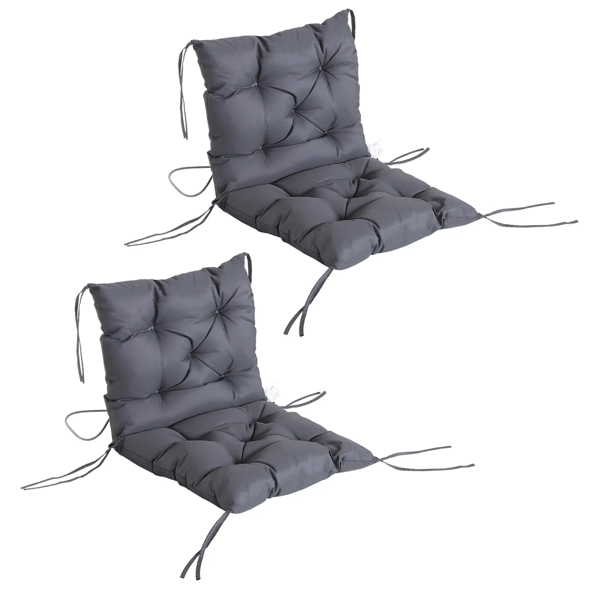 Outsunny 2er-Set Sitzkissen, 98cm x 50cm x 8cm Stuhlkissen mit Bänder, Polsterauflage, waschbar/Ergonomische Sitzpolster für Haus, Garten, Sofa, Grau