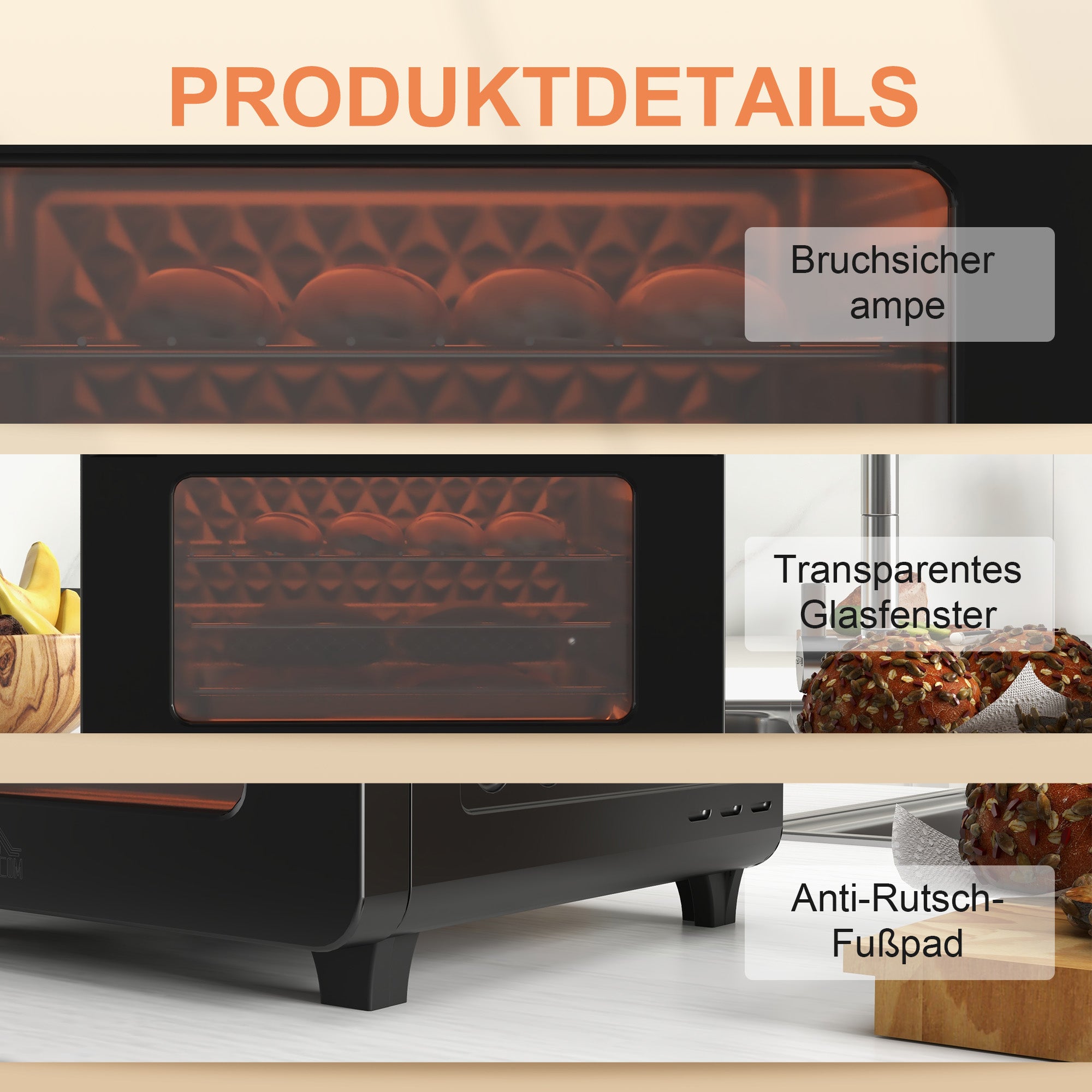 HOMCOM Minibackofen, 20 L, Mini-Ofen, 40-220°C, 17 Modi, Timer, 36 x 37 x 34,5 cm, Schwarz