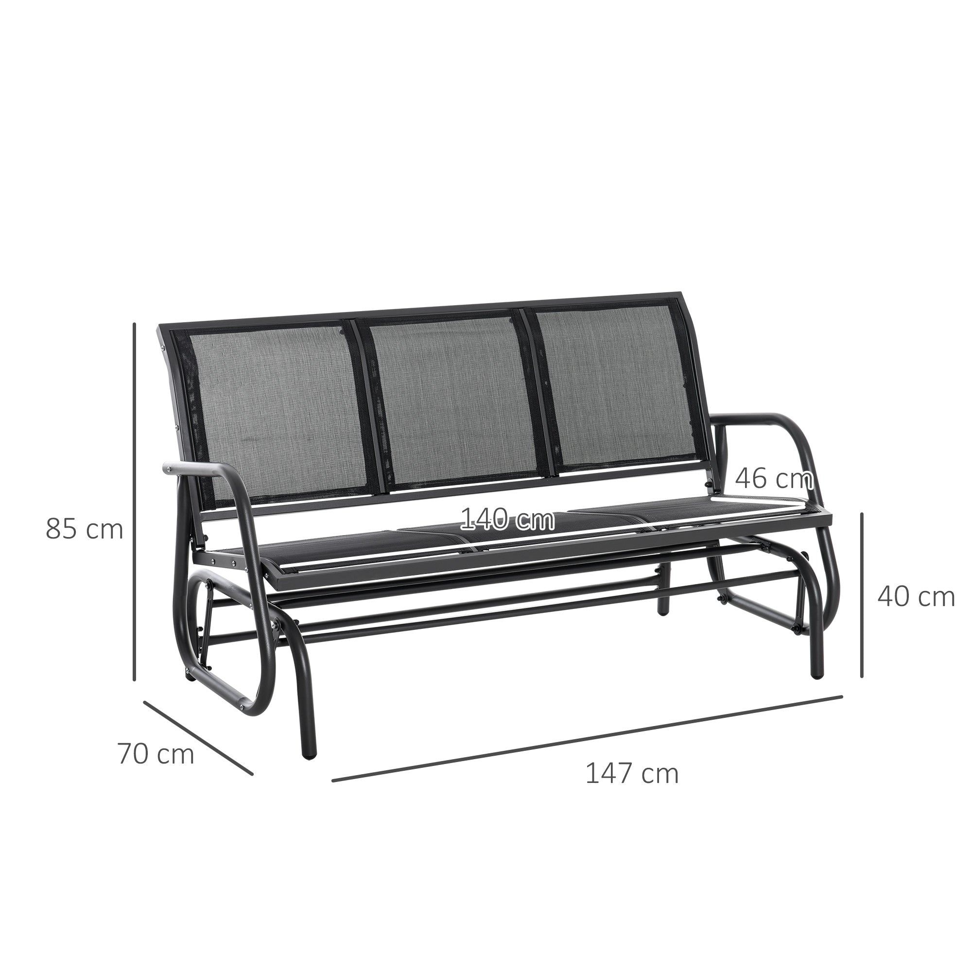 Outsunny 3-Sitzer Schaukelstuhl Gartenbank mit Schaukelmechanismus Gartenschaukel Sitzbank aus Metall Parkbank bis 300 kg belastbar Gartenmöbel für Garten, Terrasse, 147 x 70 x 85 cm Dunkelgrau