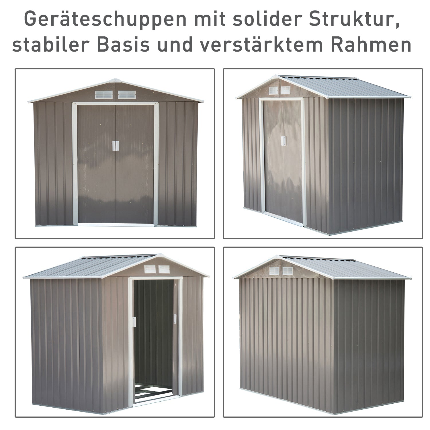 Outsunny Geräteschuppen mit Schiebetüren 2,13 x 1,30 x 1,85cm Metall Grau