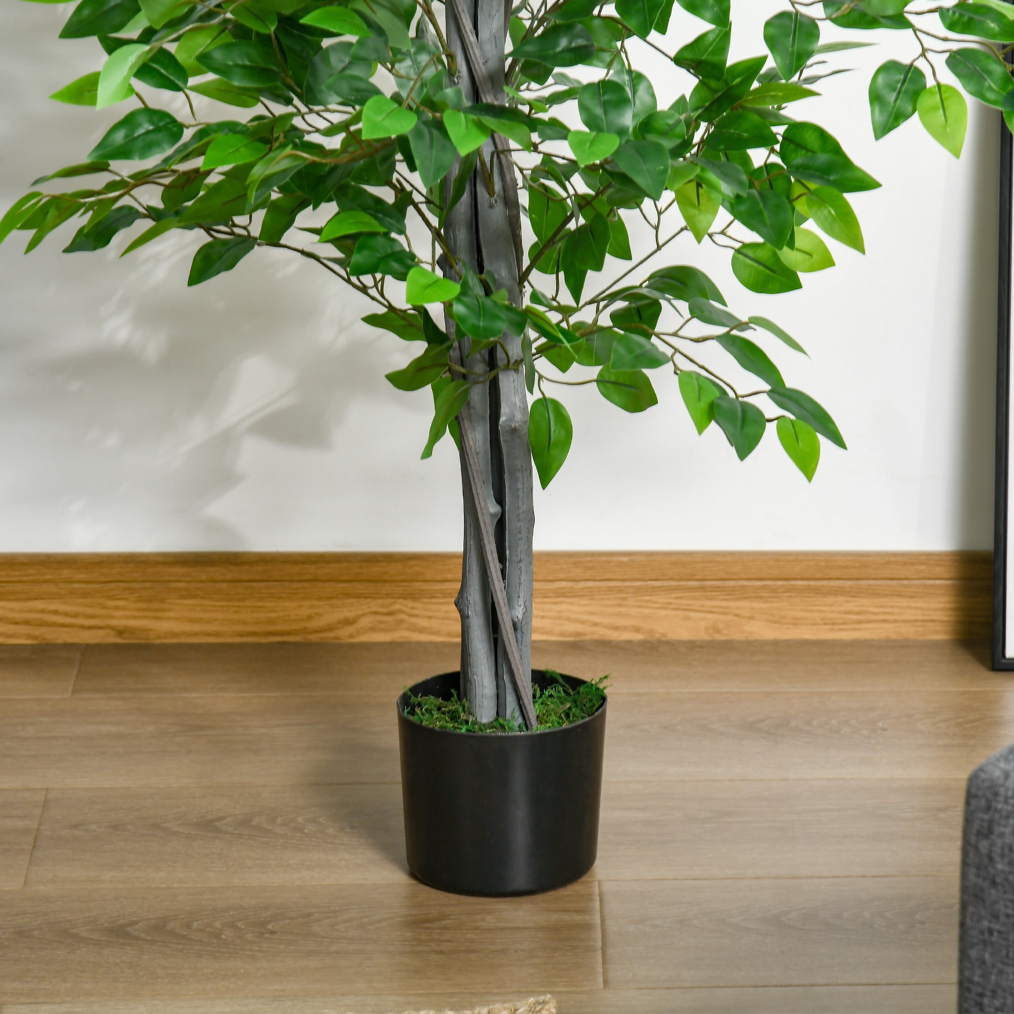 HOMCOM Künstlicher Baum, Ficus-Kunstpflanze, realistisches Aussehen, Zementtopf, 135 cm, pflegeleicht, Kunststoff, Grün