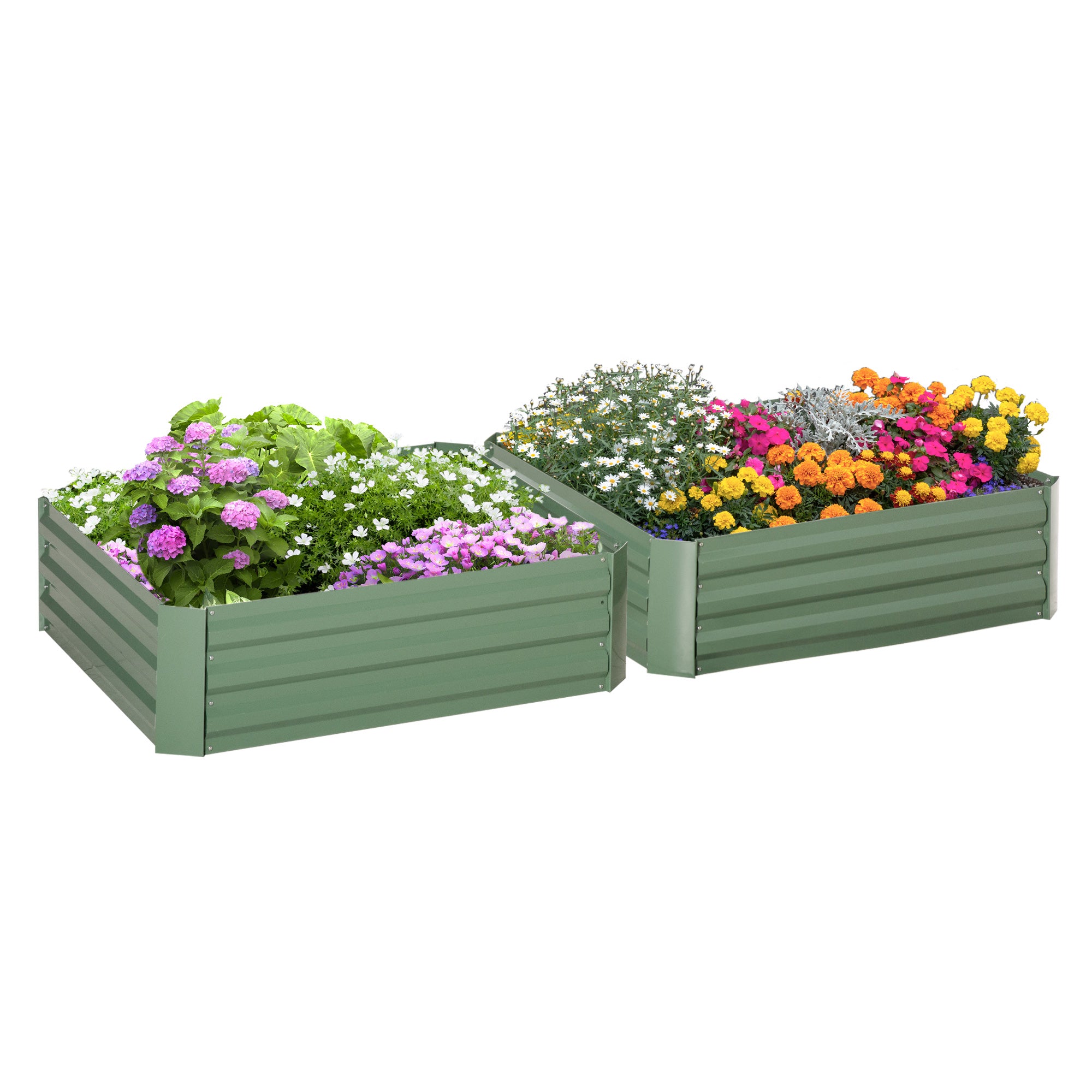 Outsunny Pflanzkasten, 2er-Set, Blumenkasten, offener Boden, Stahlrahmen, grün, (2 x) 100 x 100 x 30 cm