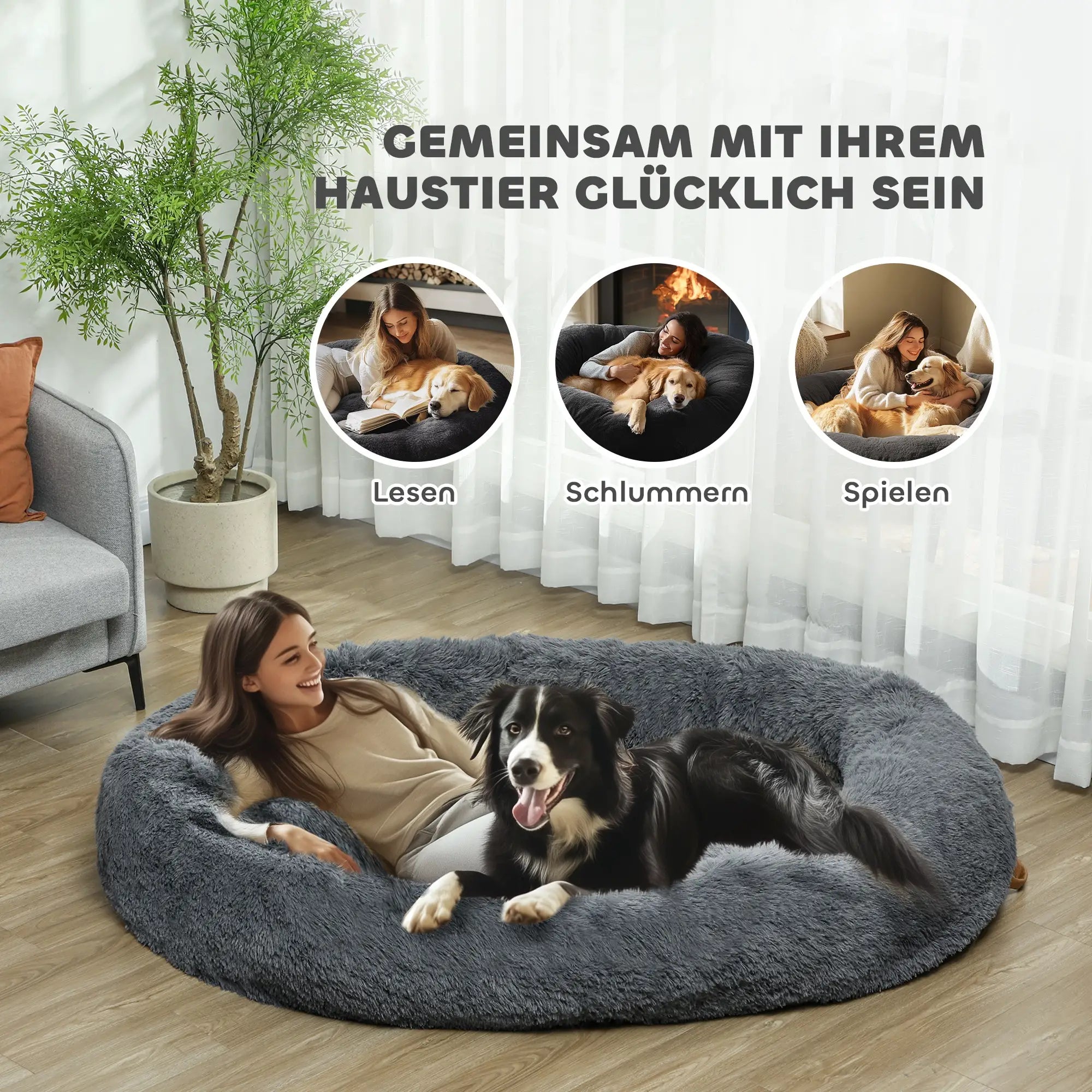 PawHut Hundebett 175x115 cm mit Haltegriff & waschbarem Bezug