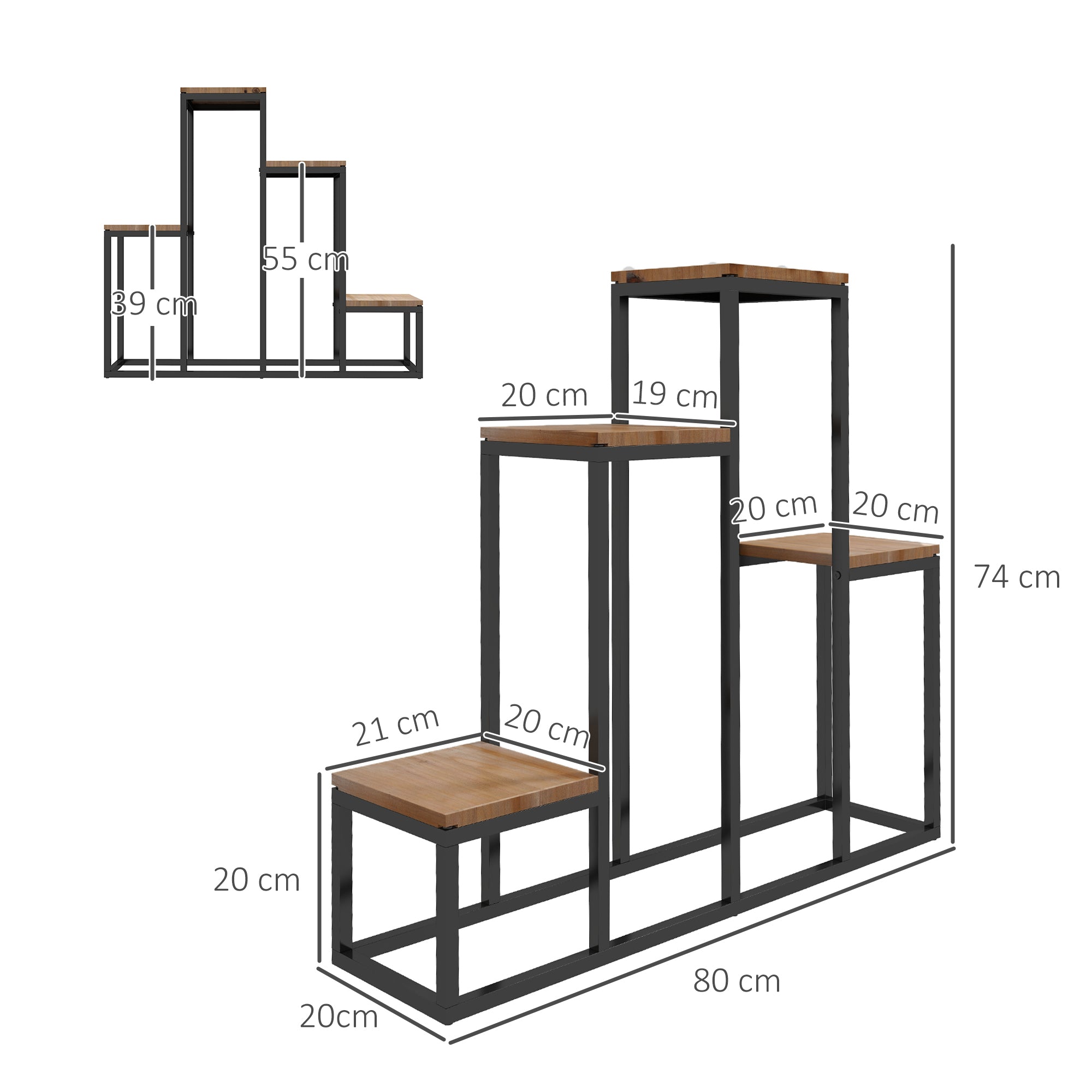 Outsunny Blumenregal, 4 Etagen, Indoor & Outdoor, Metallrahmen, 80 x 20 x 74 cm